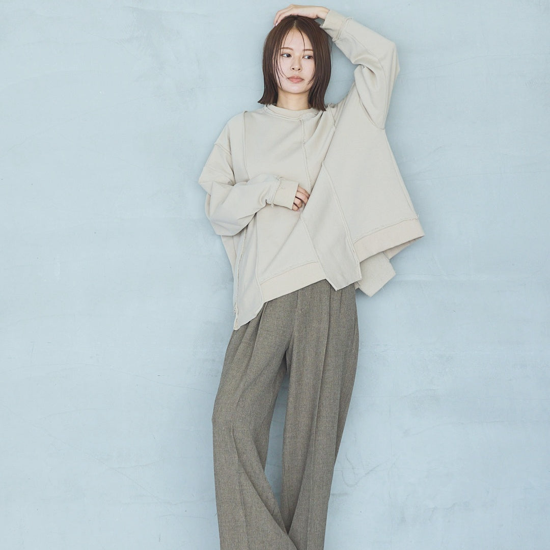 Polyester Stretch Mannish Tucked Pants