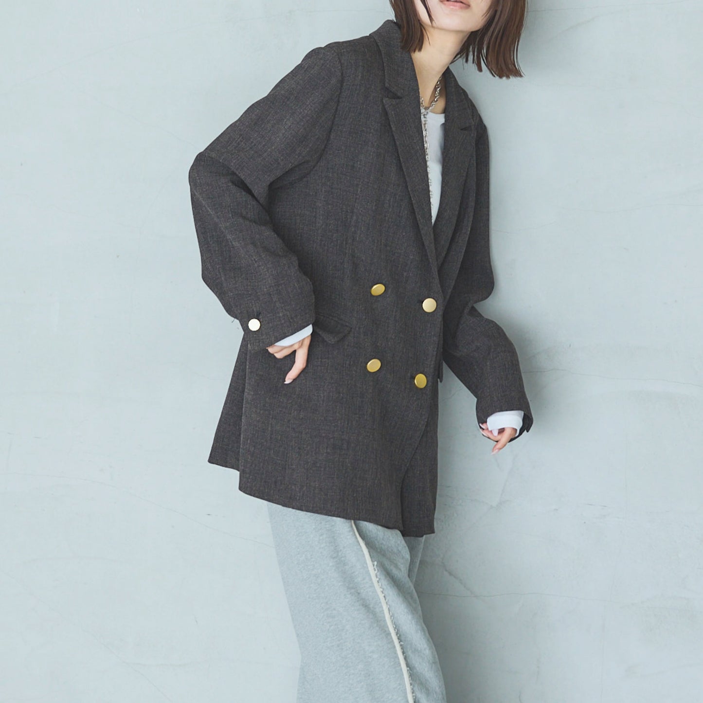Polyester Stretch Double-Breasted Jacket
