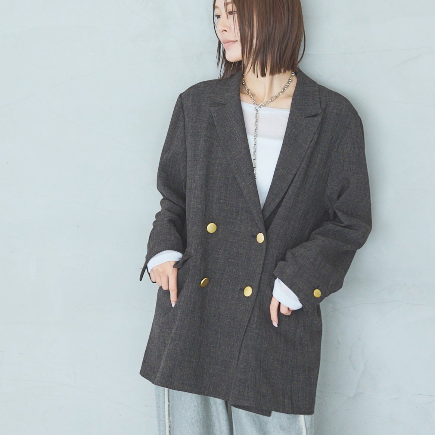 Polyester Stretch Double-Breasted Jacket