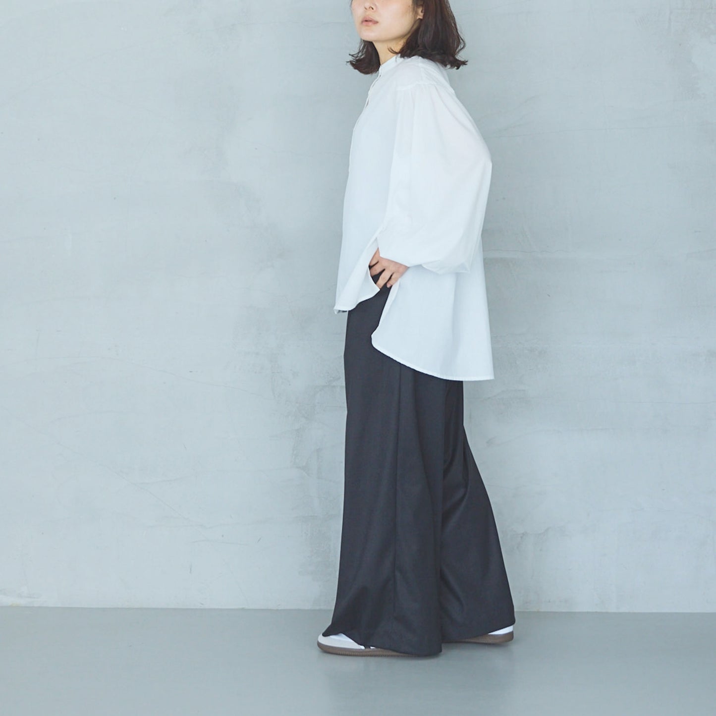 Volume Sleeve Blouse with Ribbed Cuffs