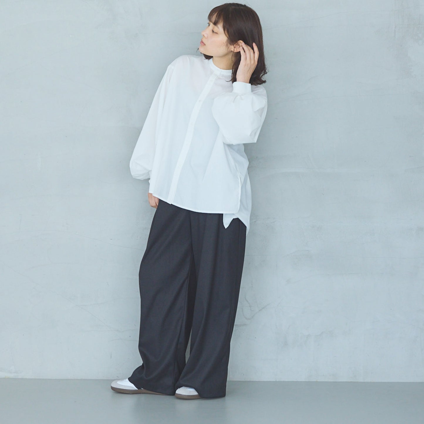 Volume Sleeve Blouse with Ribbed Cuffs