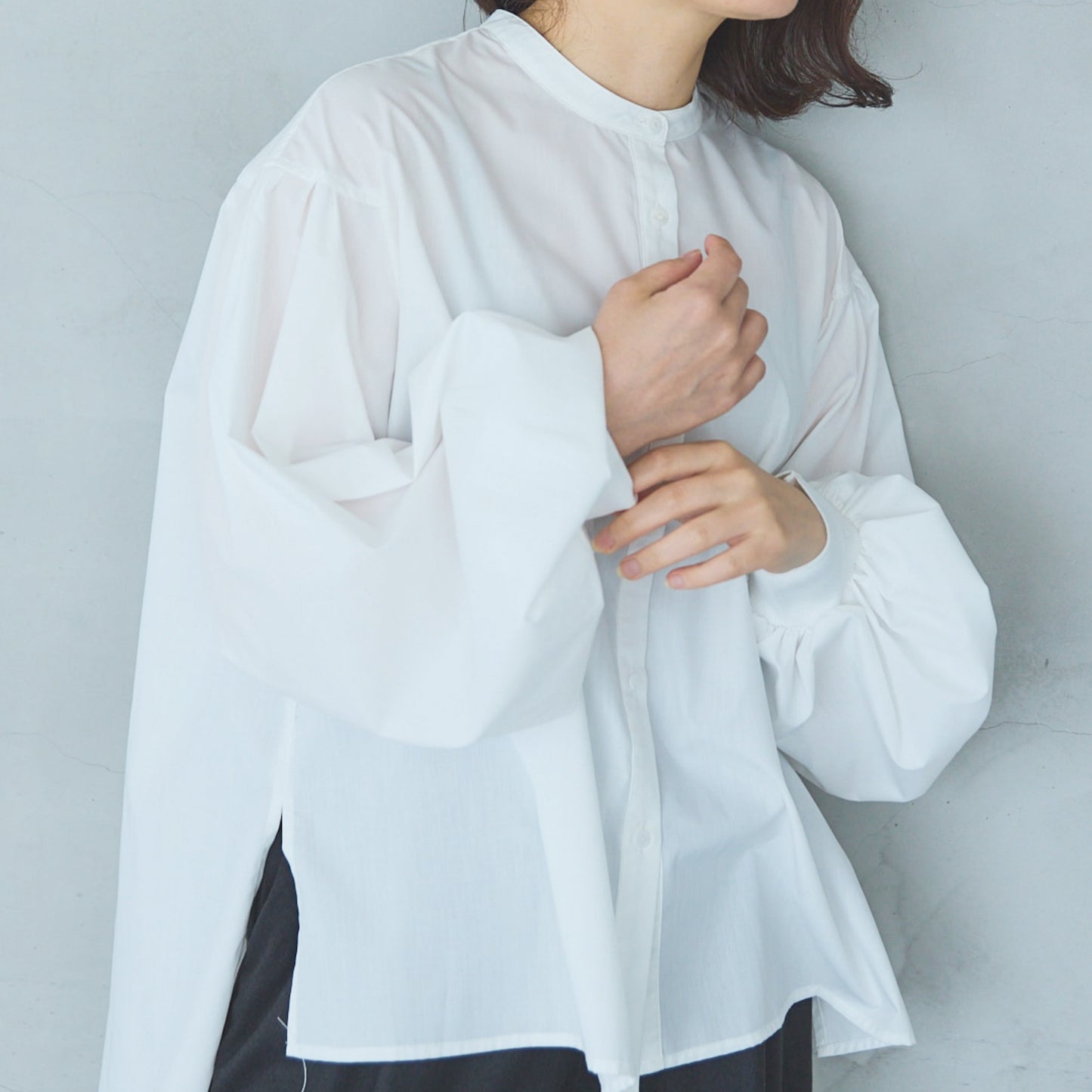 Volume Sleeve Blouse with Ribbed Cuffs