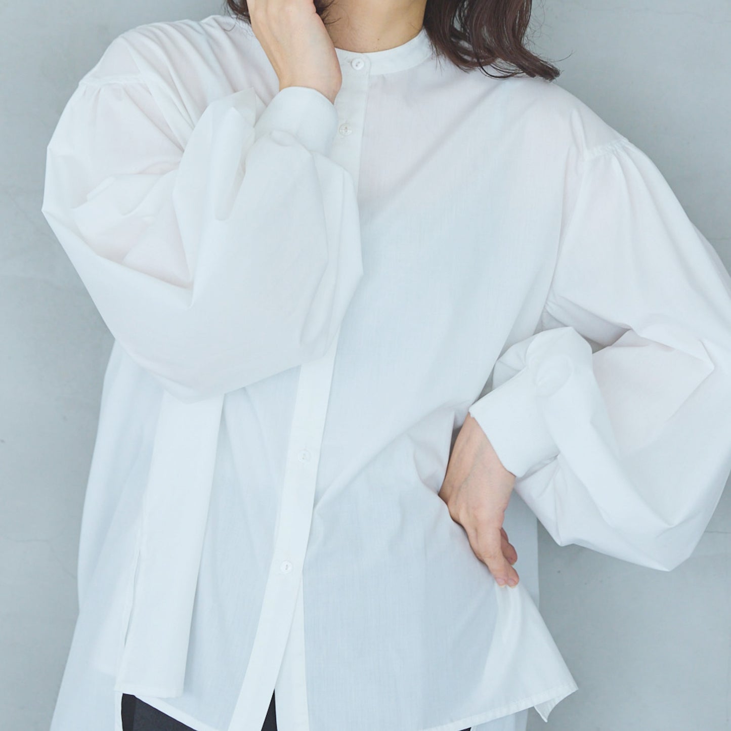Volume Sleeve Blouse with Ribbed Cuffs