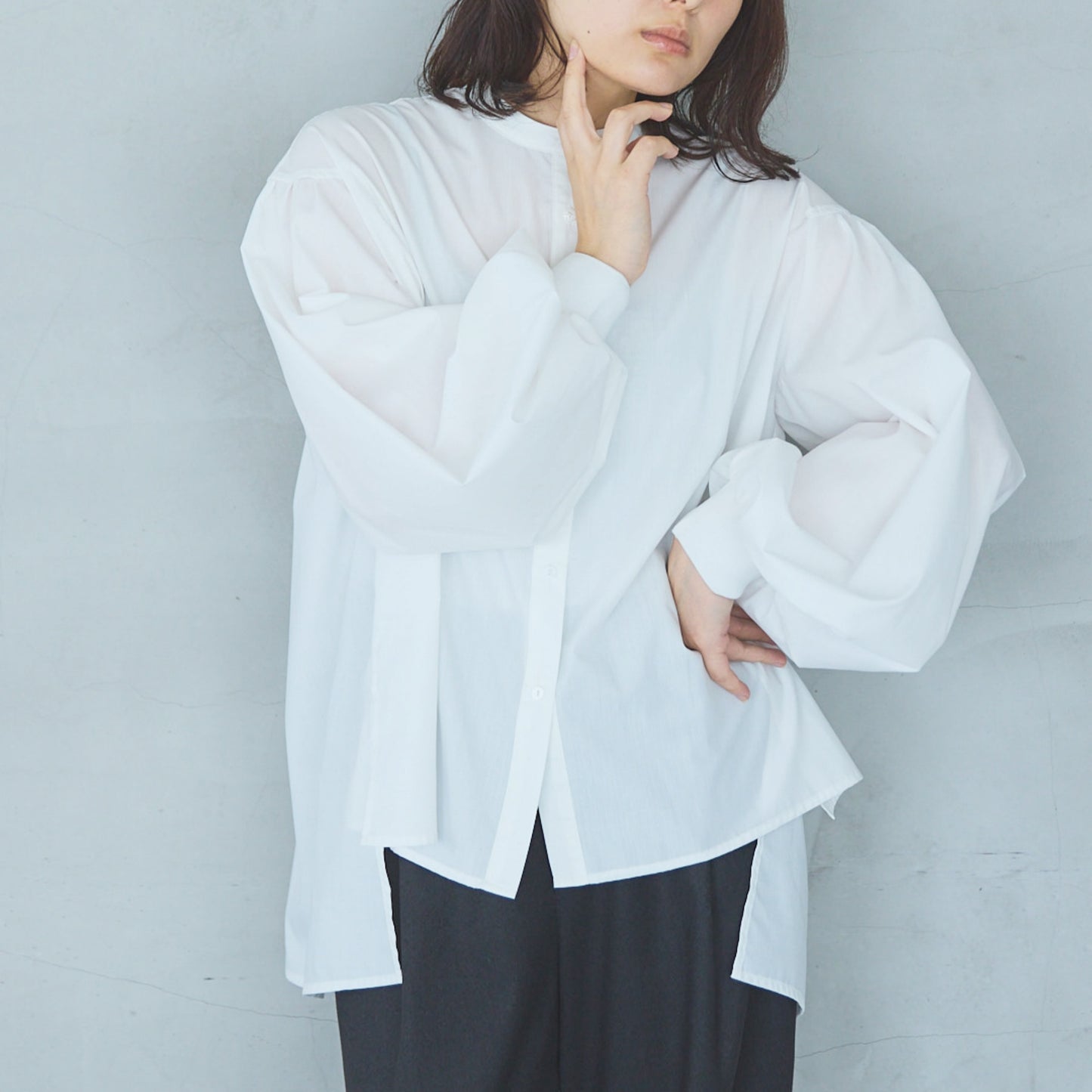 Volume Sleeve Blouse with Ribbed Cuffs