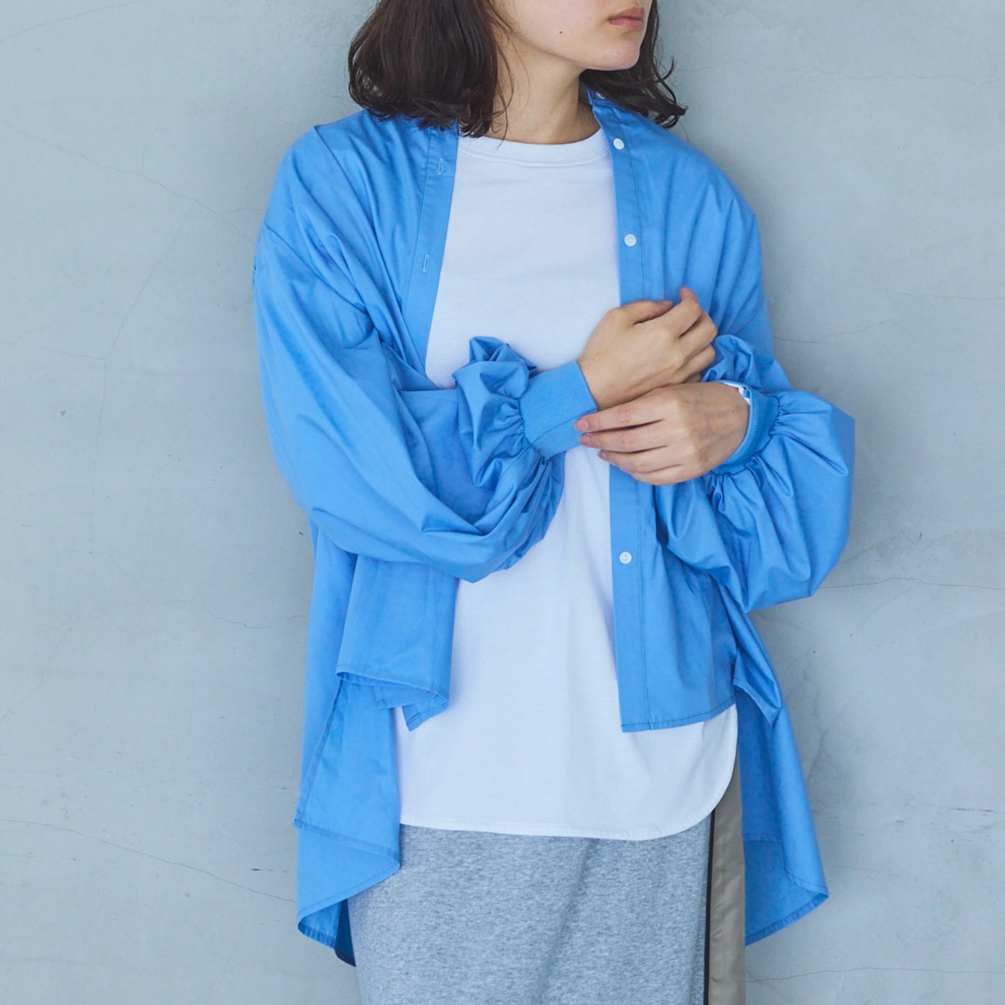Volume Sleeve Blouse with Ribbed Cuffs