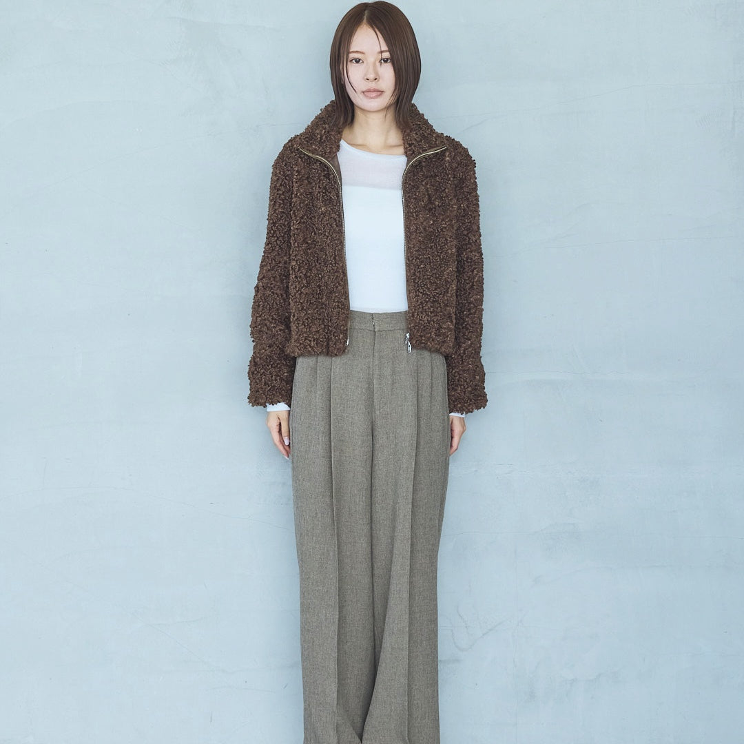 Polyester Stretch Mannish Tucked Pants