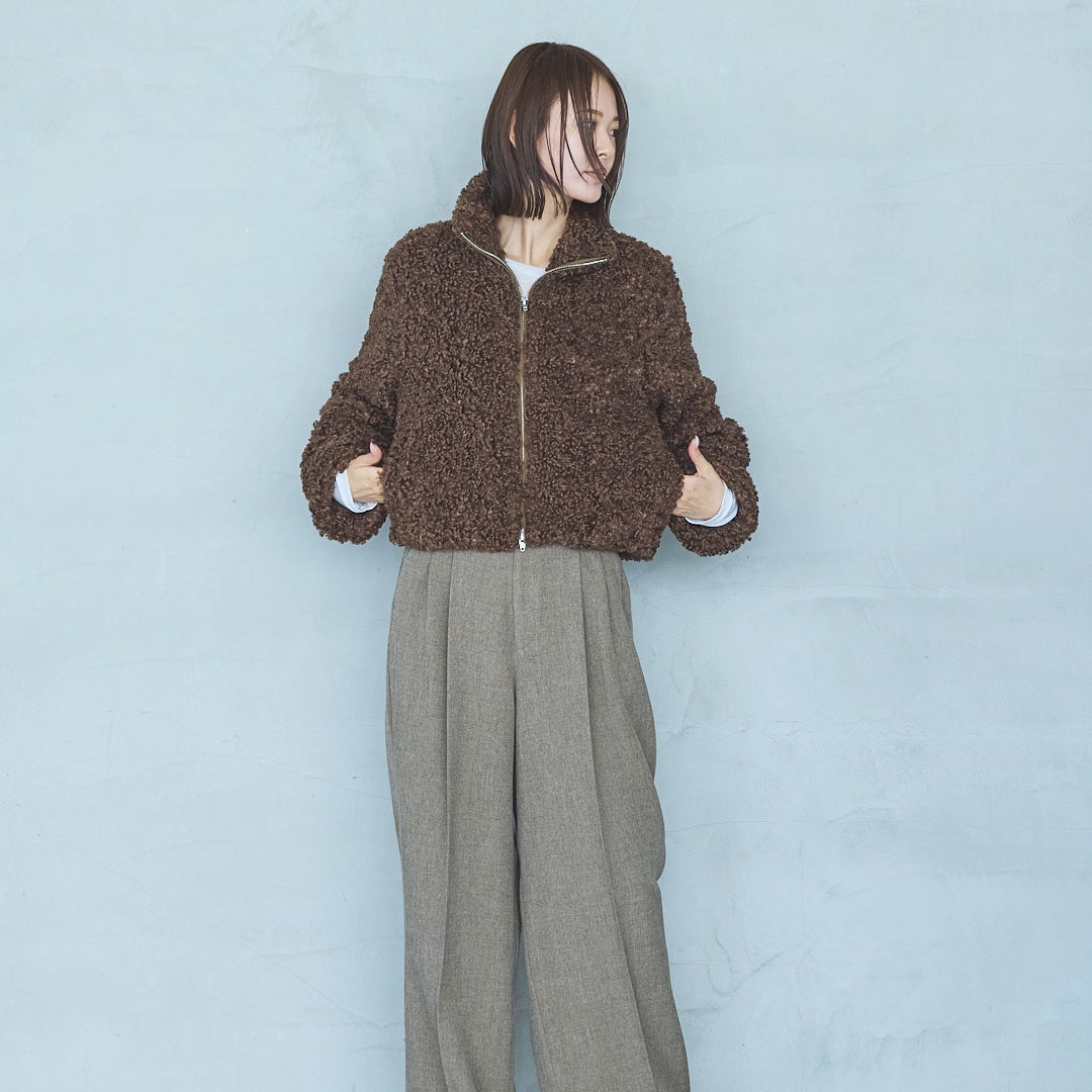 Polyester Stretch Mannish Tucked Pants