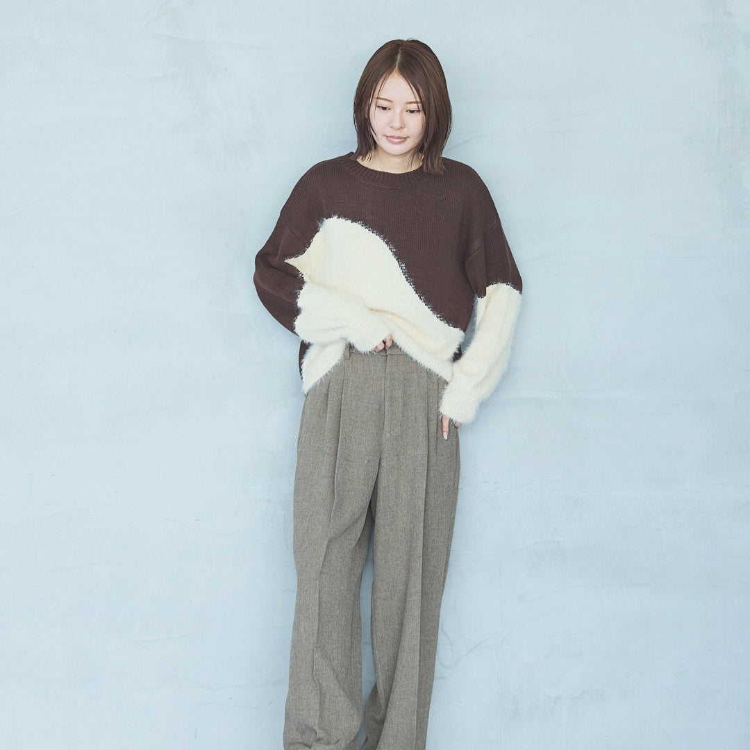 Polyester Stretch Mannish Tucked Pants