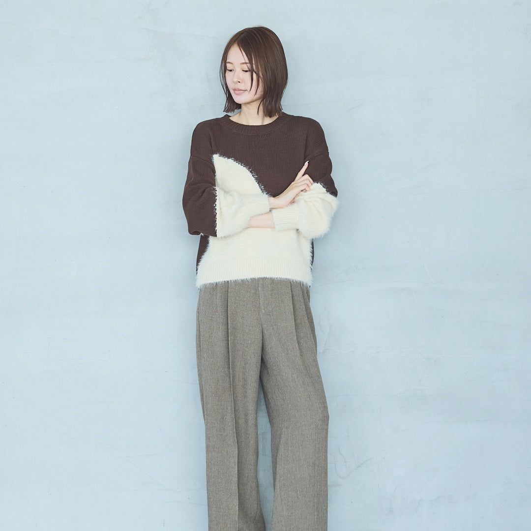 Polyester Stretch Mannish Tucked Pants