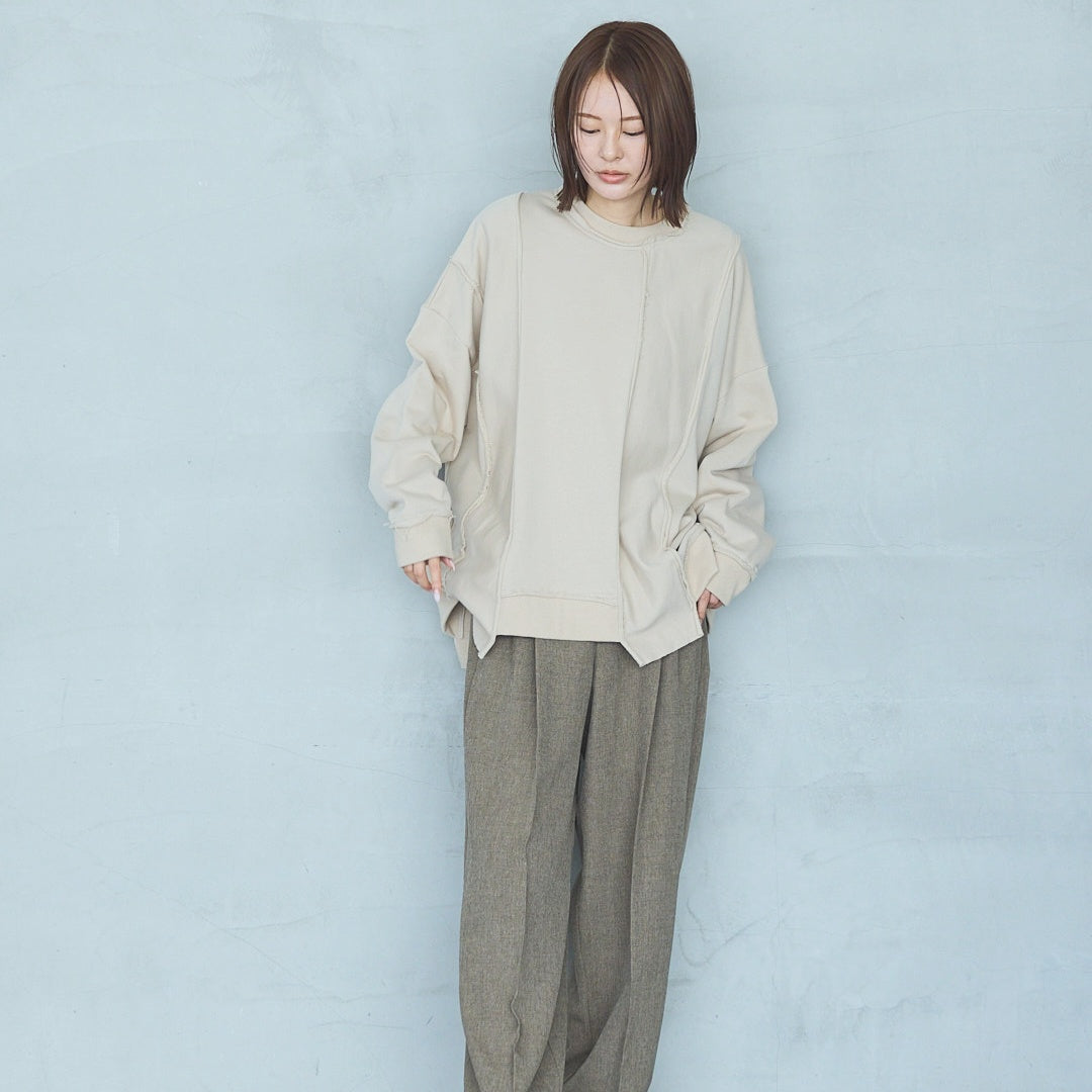 Polyester Stretch Mannish Tucked Pants