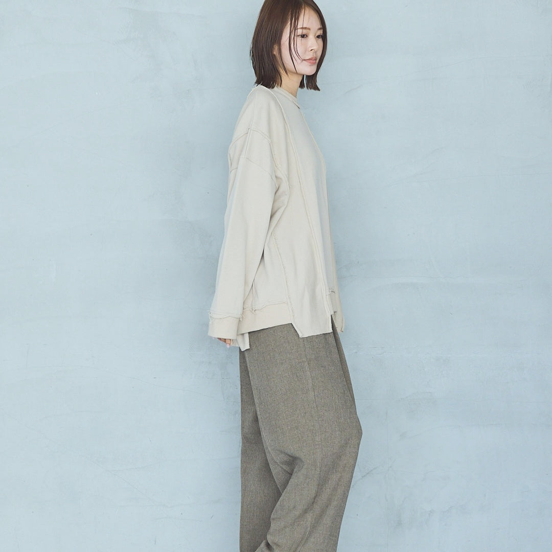 Polyester Stretch Mannish Tucked Pants