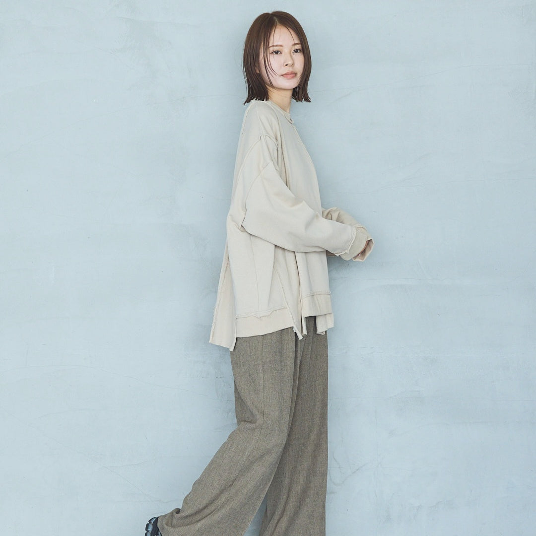 Polyester Stretch Mannish Tucked Pants
