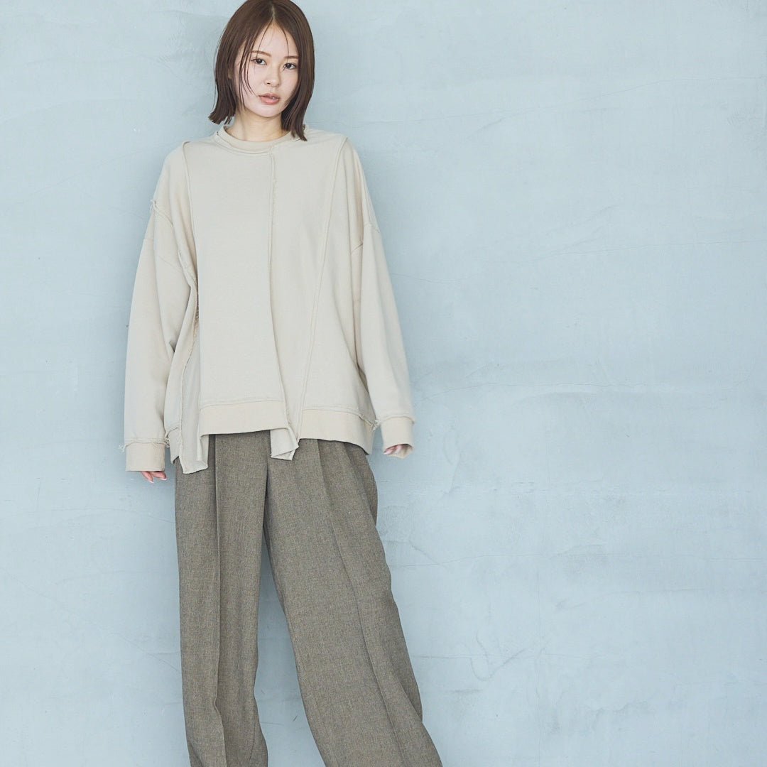 Polyester Stretch Mannish Tucked Pants