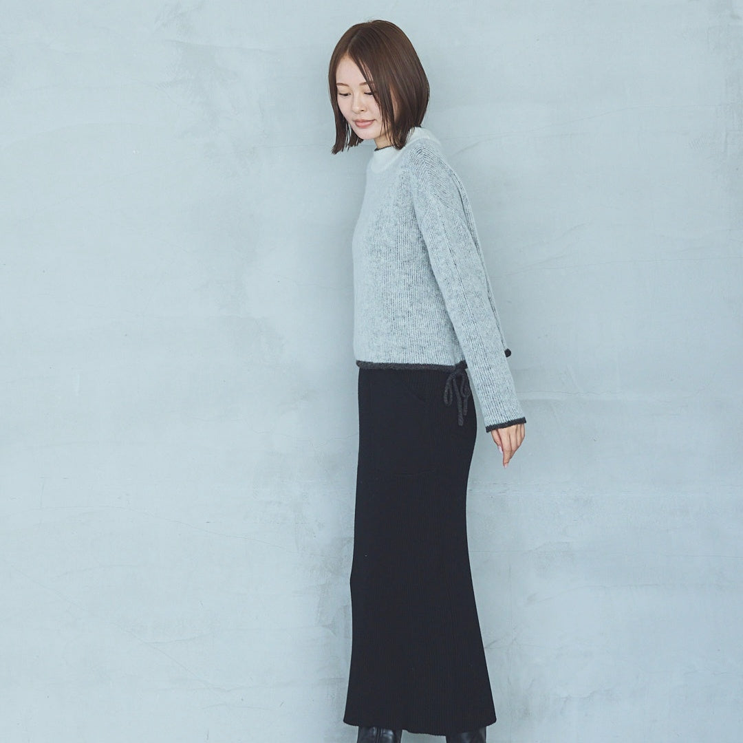 12-Gauge Lightweight Ribbed Panel Knit Skirt