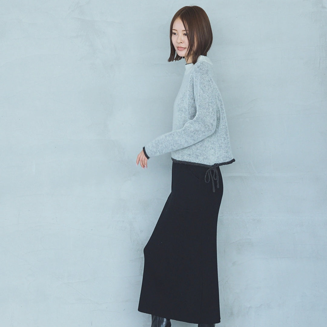 12-Gauge Lightweight Ribbed Panel Knit Skirt