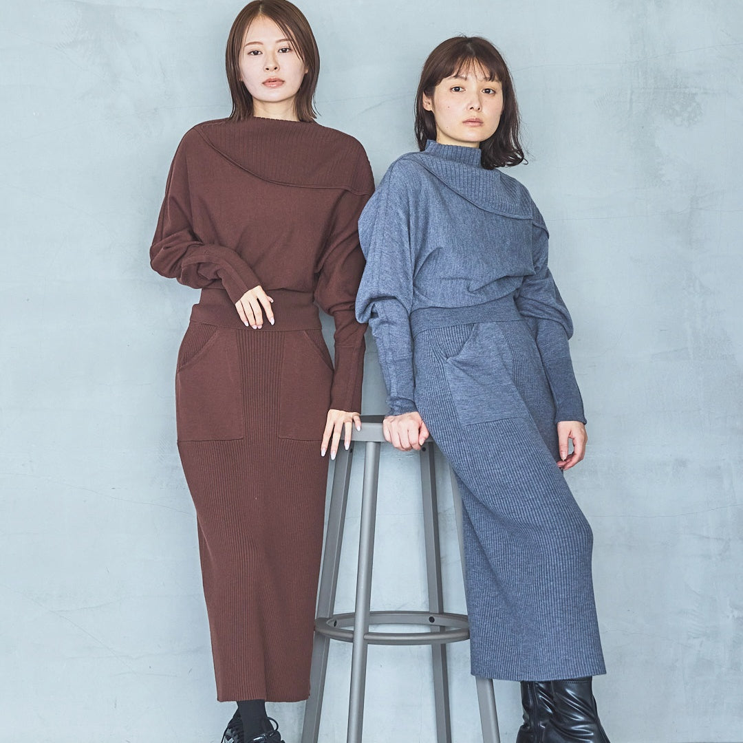12-Gauge Lightweight Ribbed Panel Knit Skirt