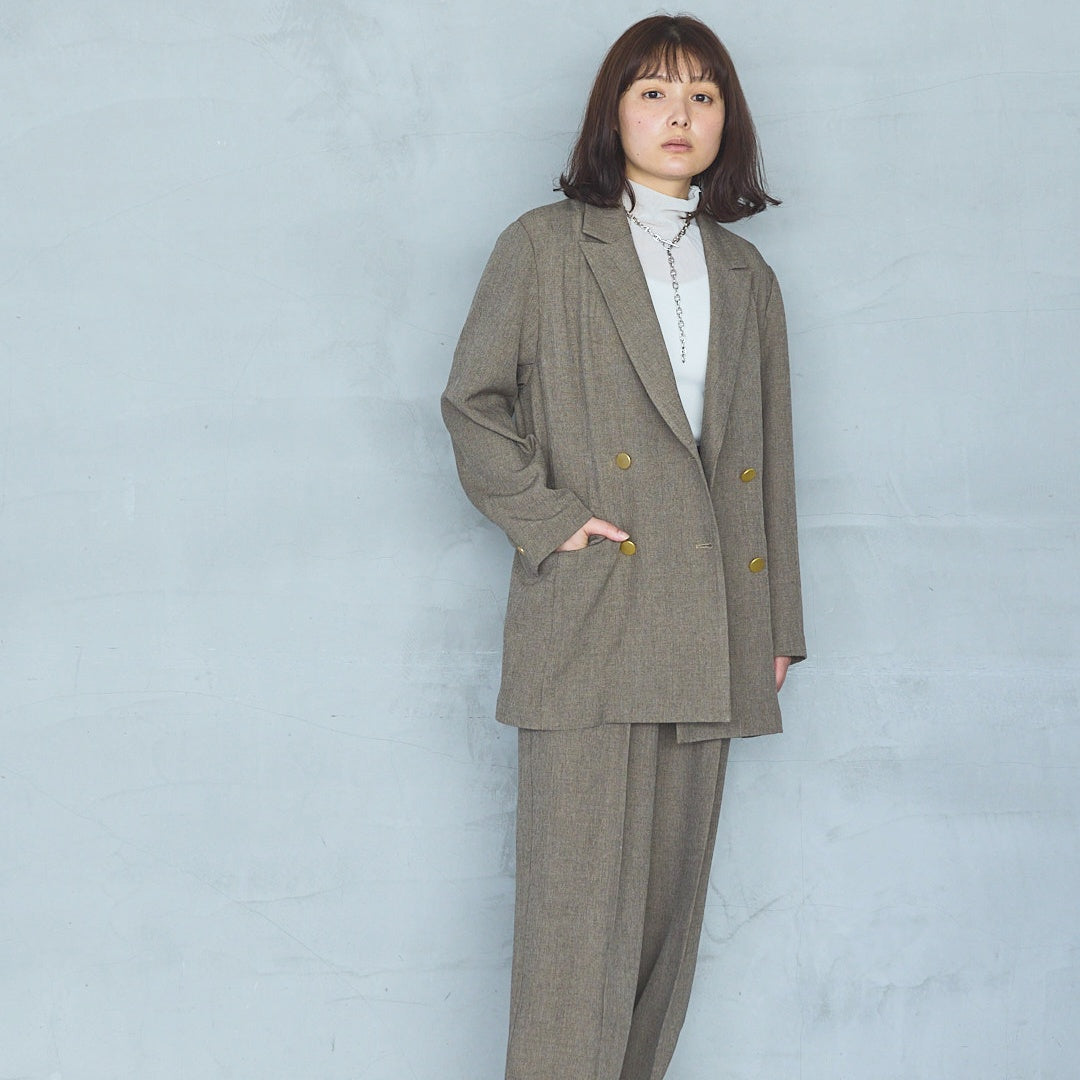 Polyester Stretch Mannish Tucked Pants
