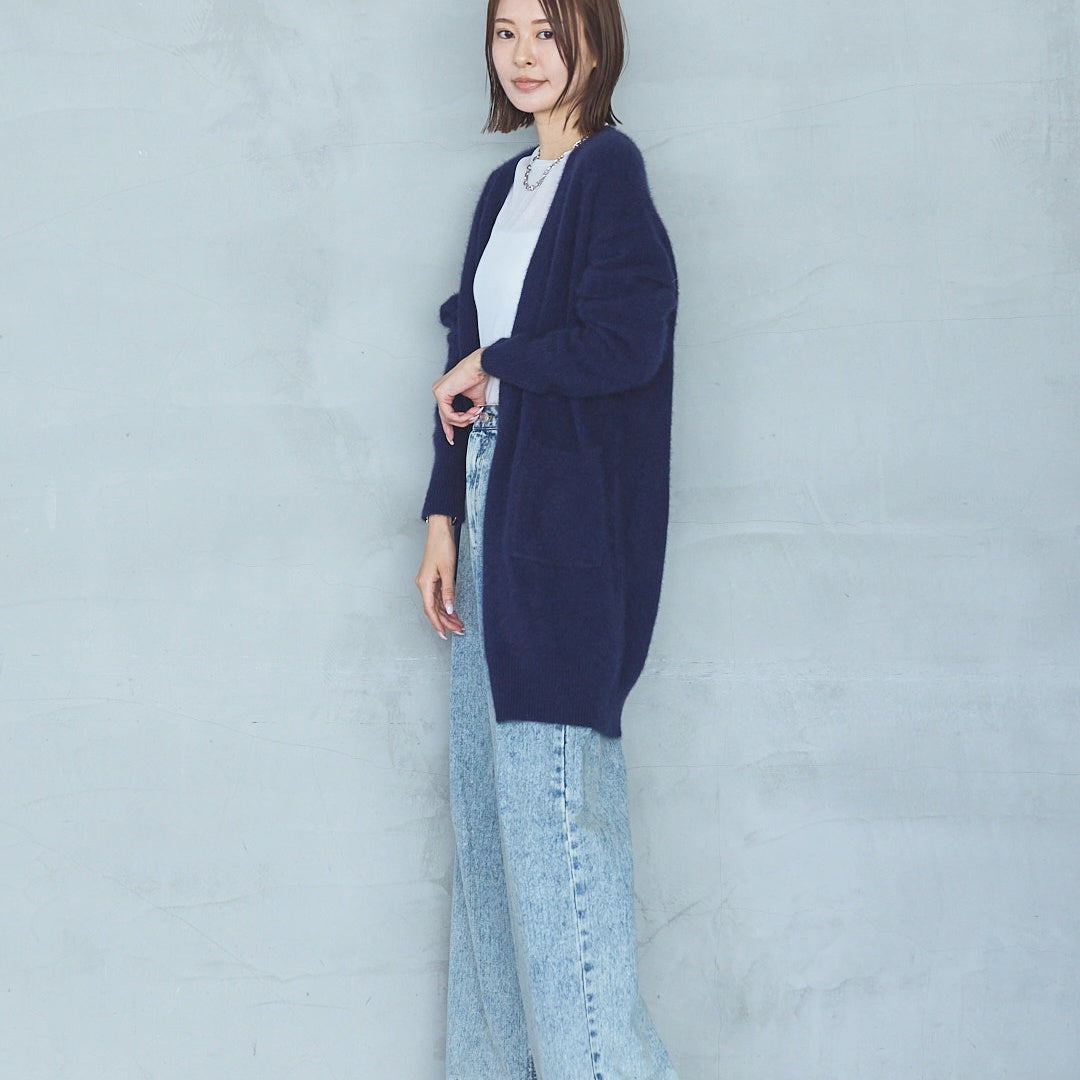 7-Gauge Raccoon Blend Long Knit Cardigan