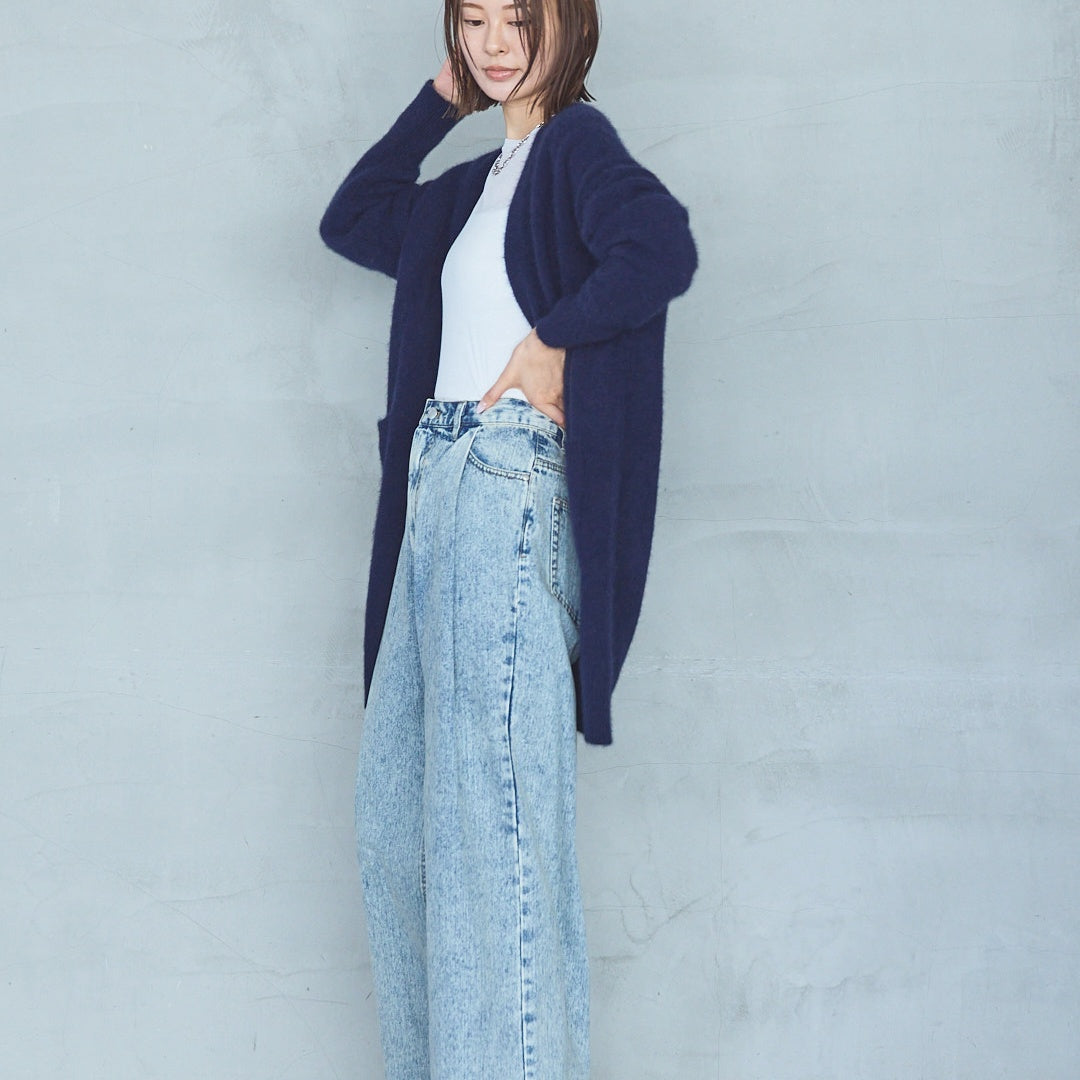 7-Gauge Raccoon Blend Long Knit Cardigan
