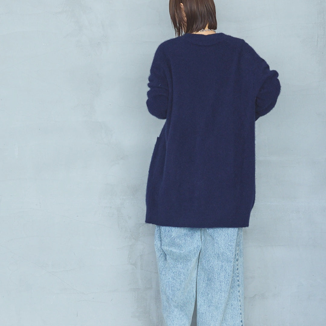 7-Gauge Raccoon Blend Long Knit Cardigan