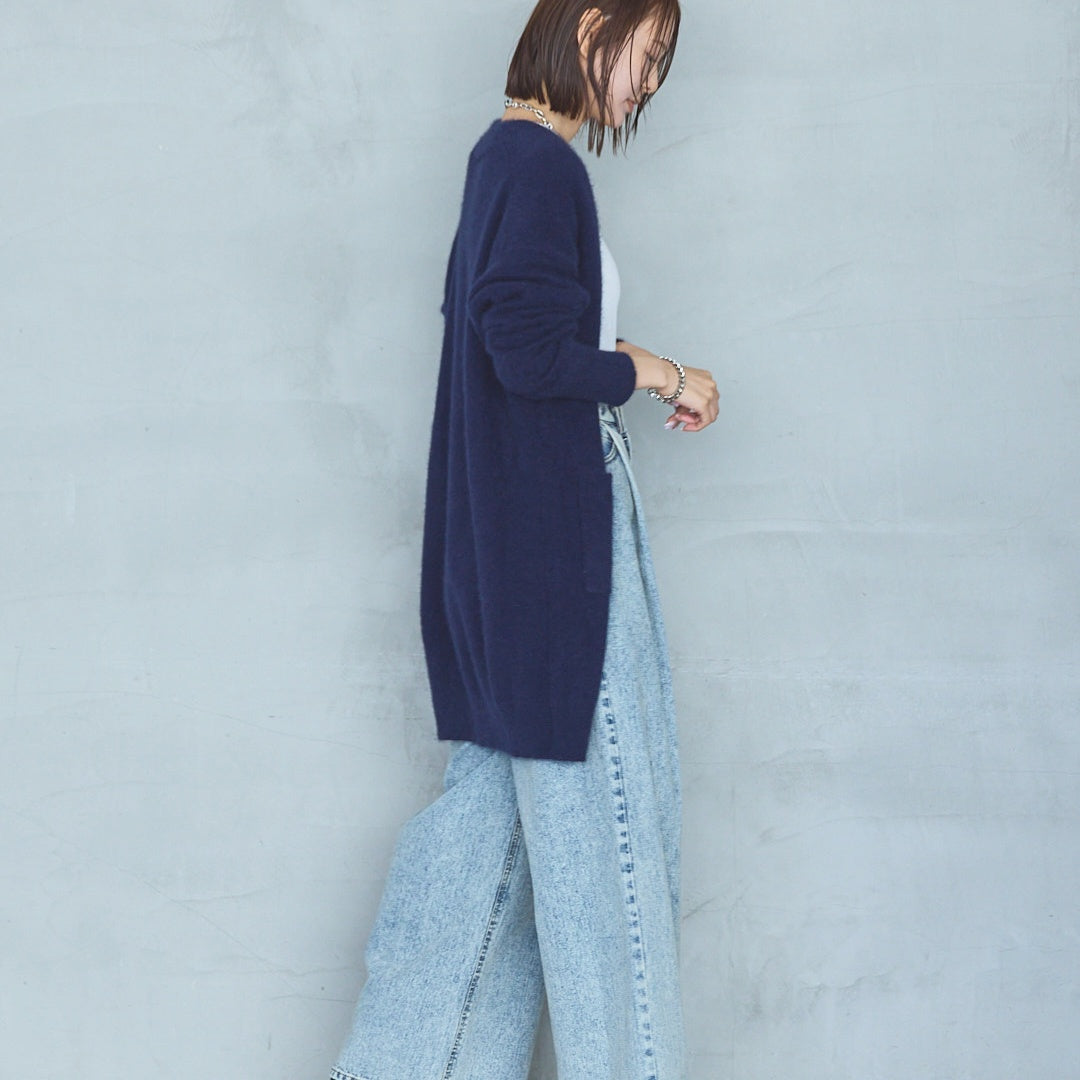 7-Gauge Raccoon Blend Long Knit Cardigan