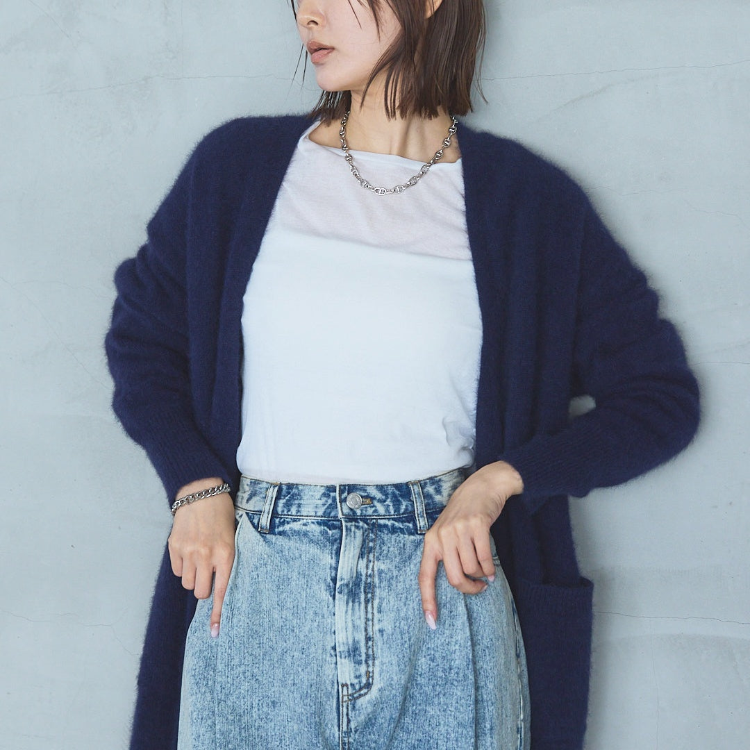 7-Gauge Raccoon Blend Long Knit Cardigan
