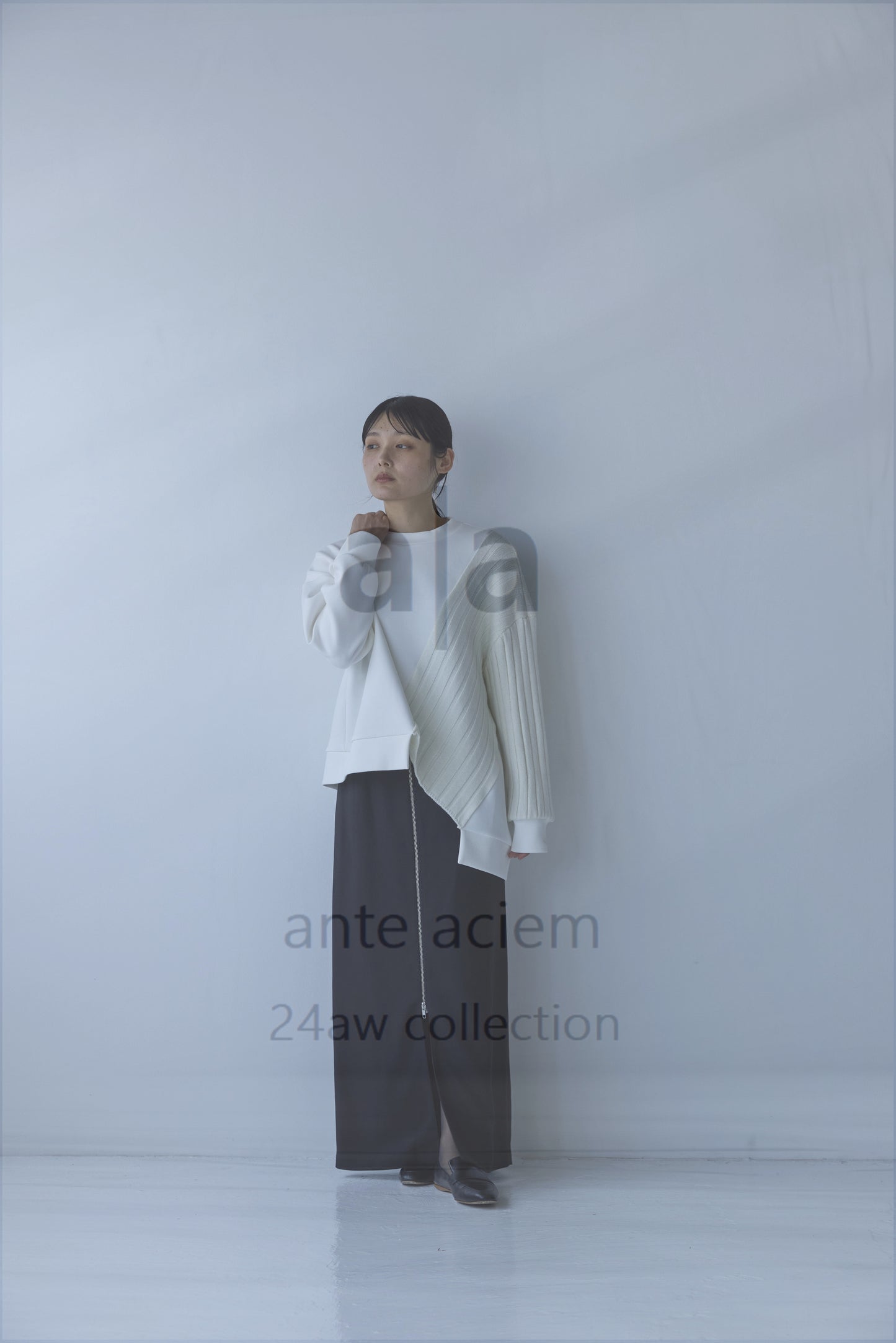 14G Knit + Double-knit Fabric Asymmetric Pullover
