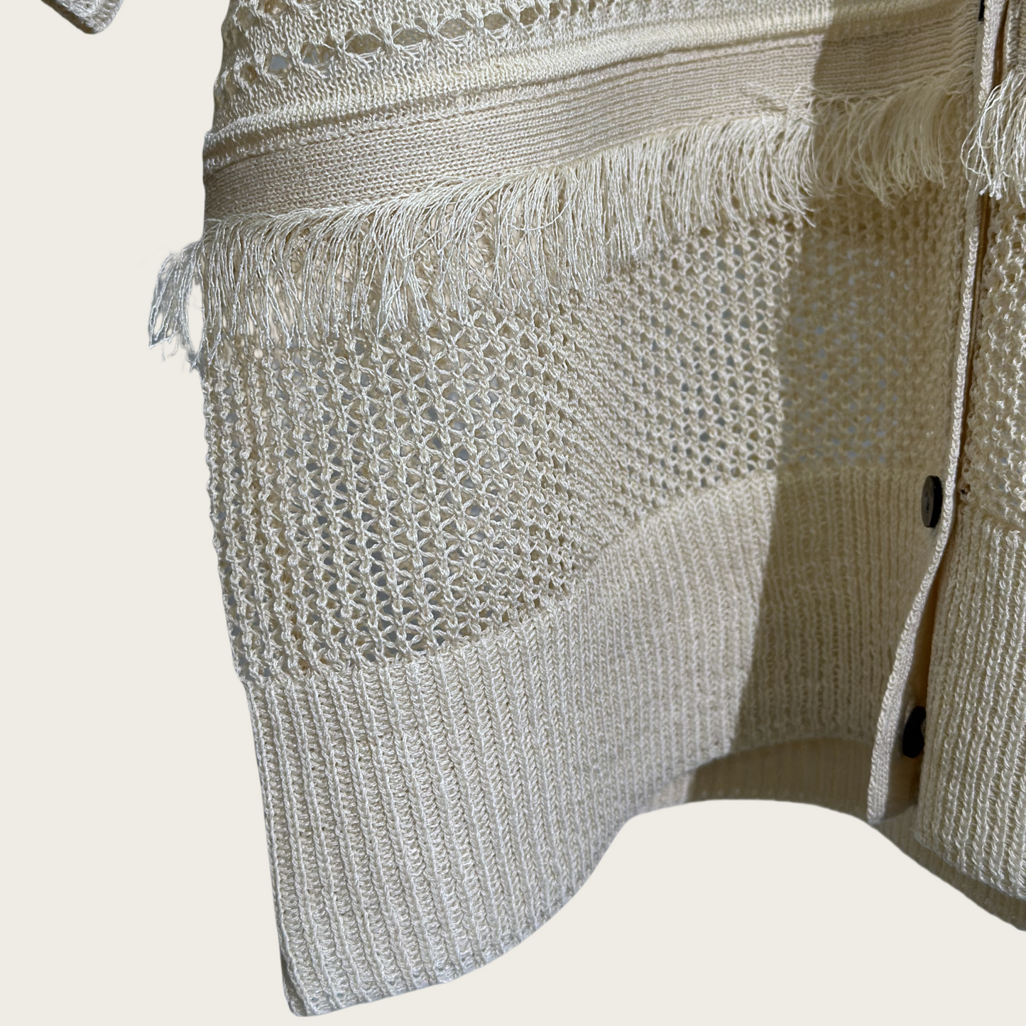12-gauge lace knit cardigan with a collar
