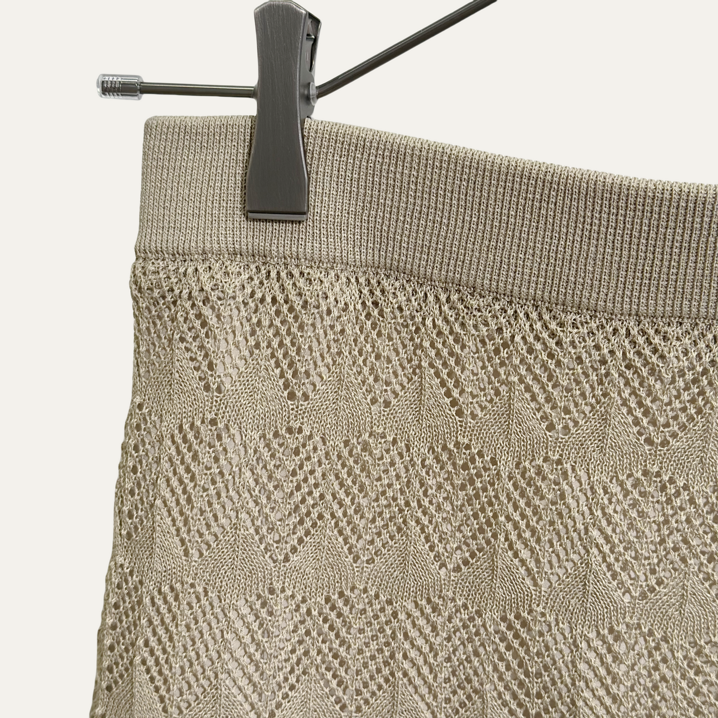 12-gauge lace knit A-line skirt with a waistband