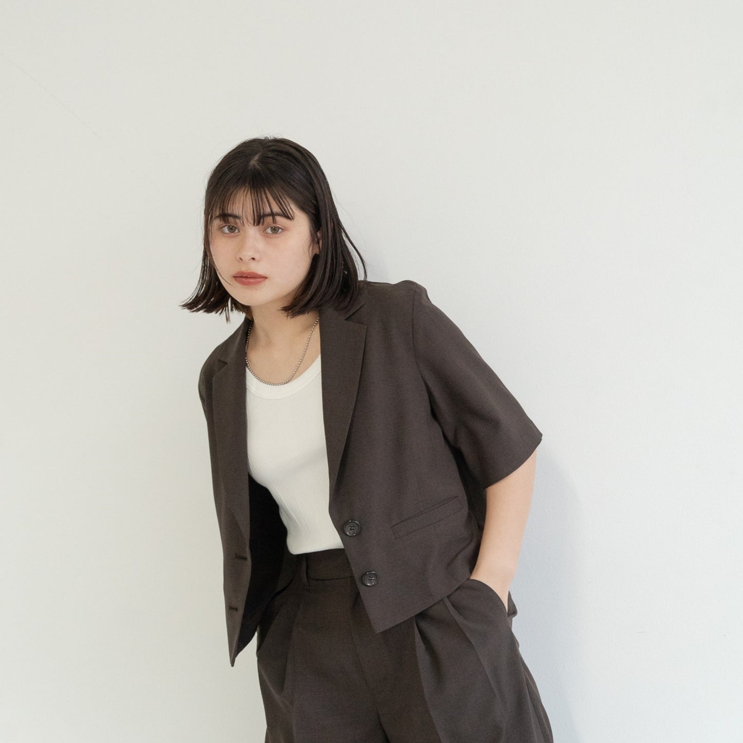 100% polyester twill fabric front pleat wide-leg casual pants