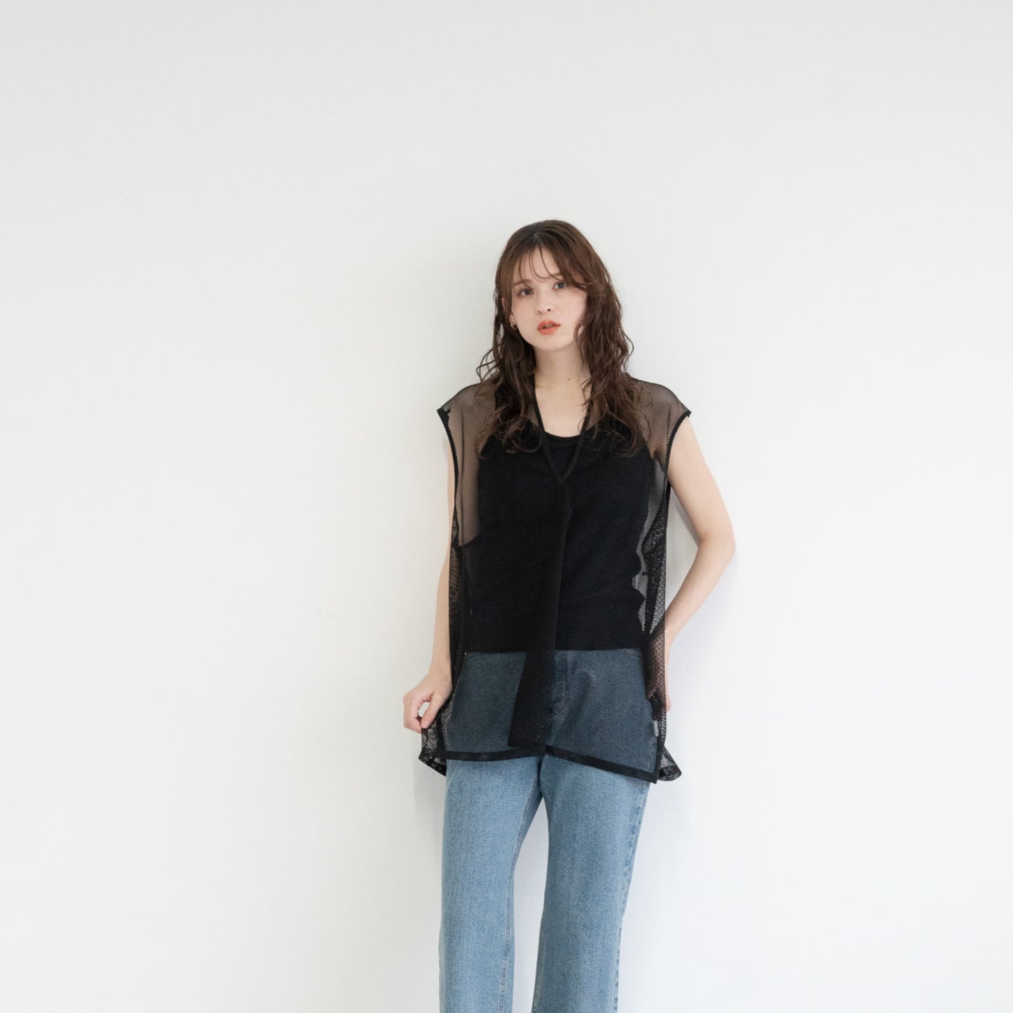 Mesh knitted lace loose tank top