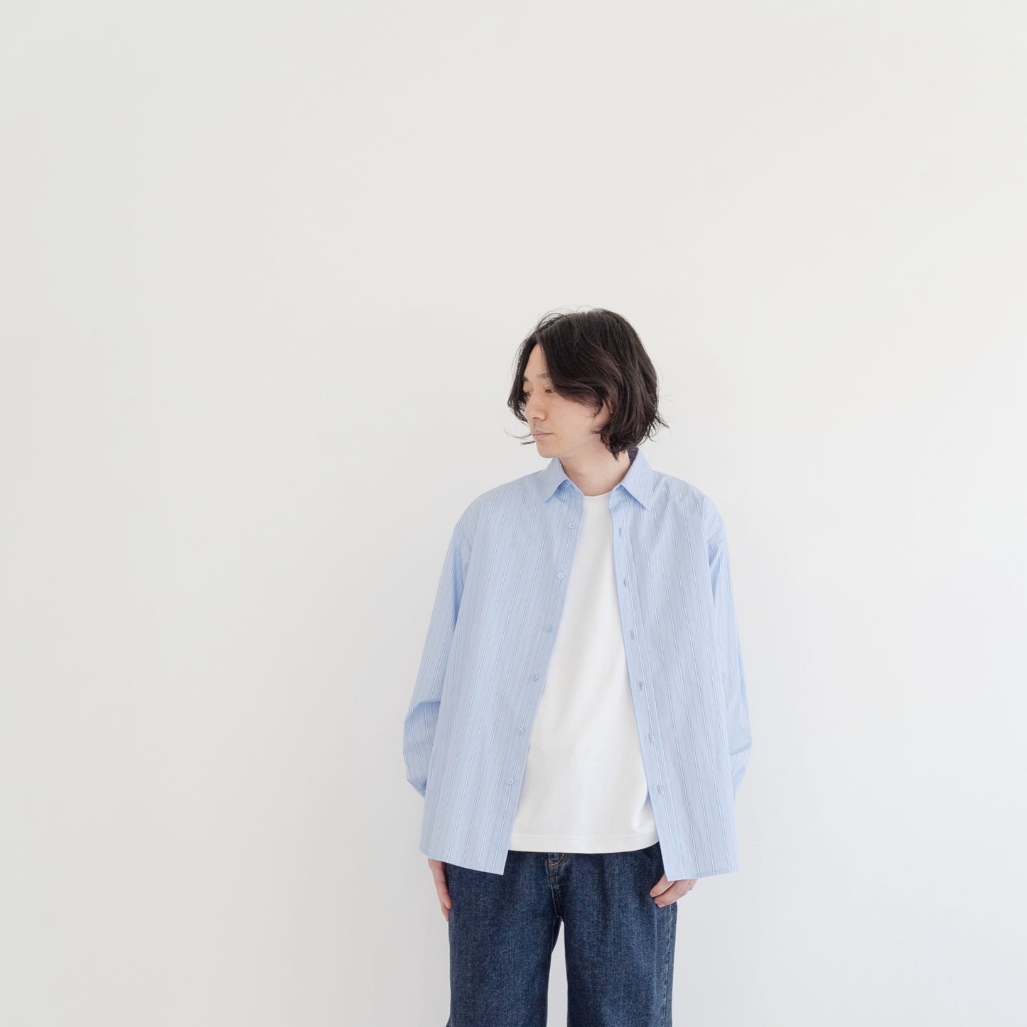 Silk protein processed striped oversized design shirt