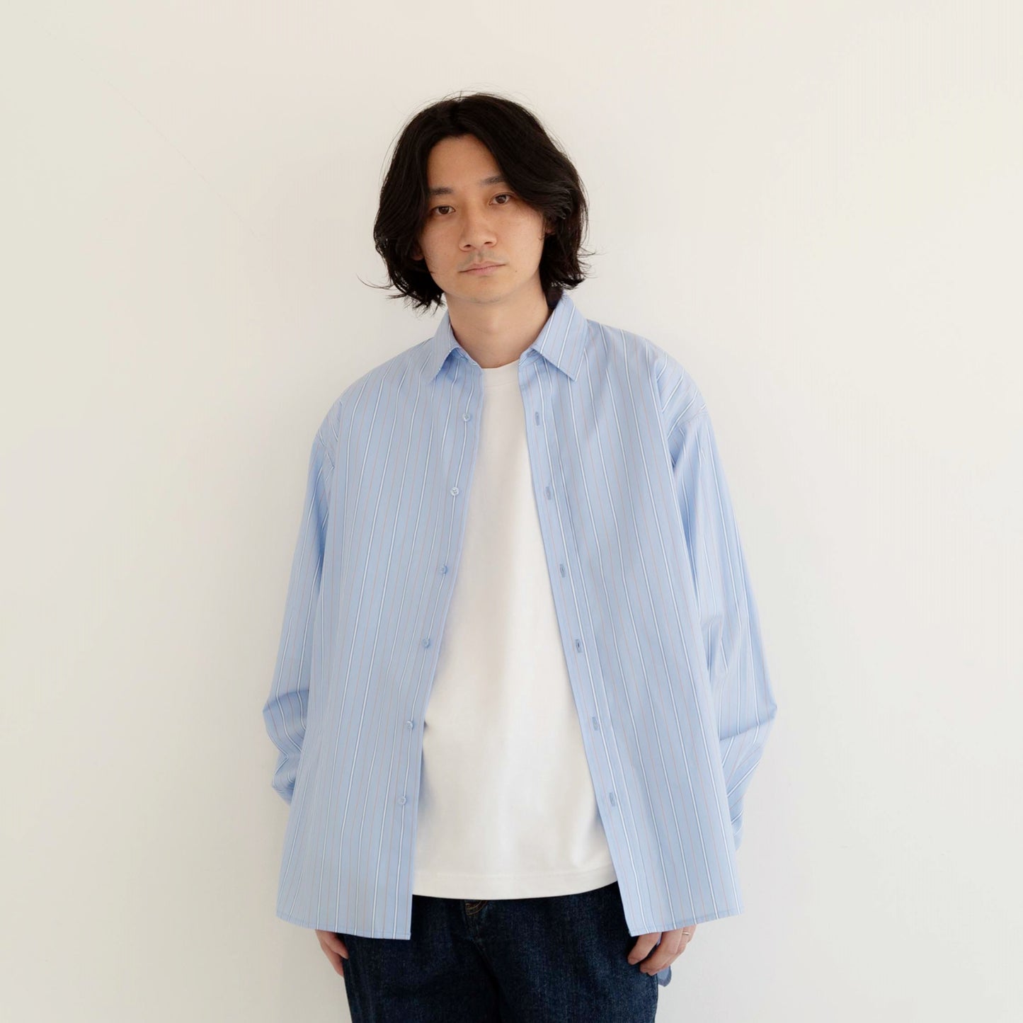 Silk protein processed striped oversized design shirt