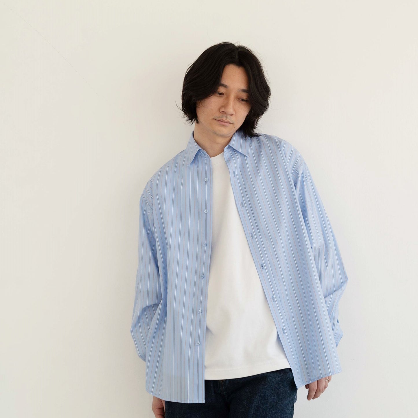 Silk protein processed striped oversized design shirt