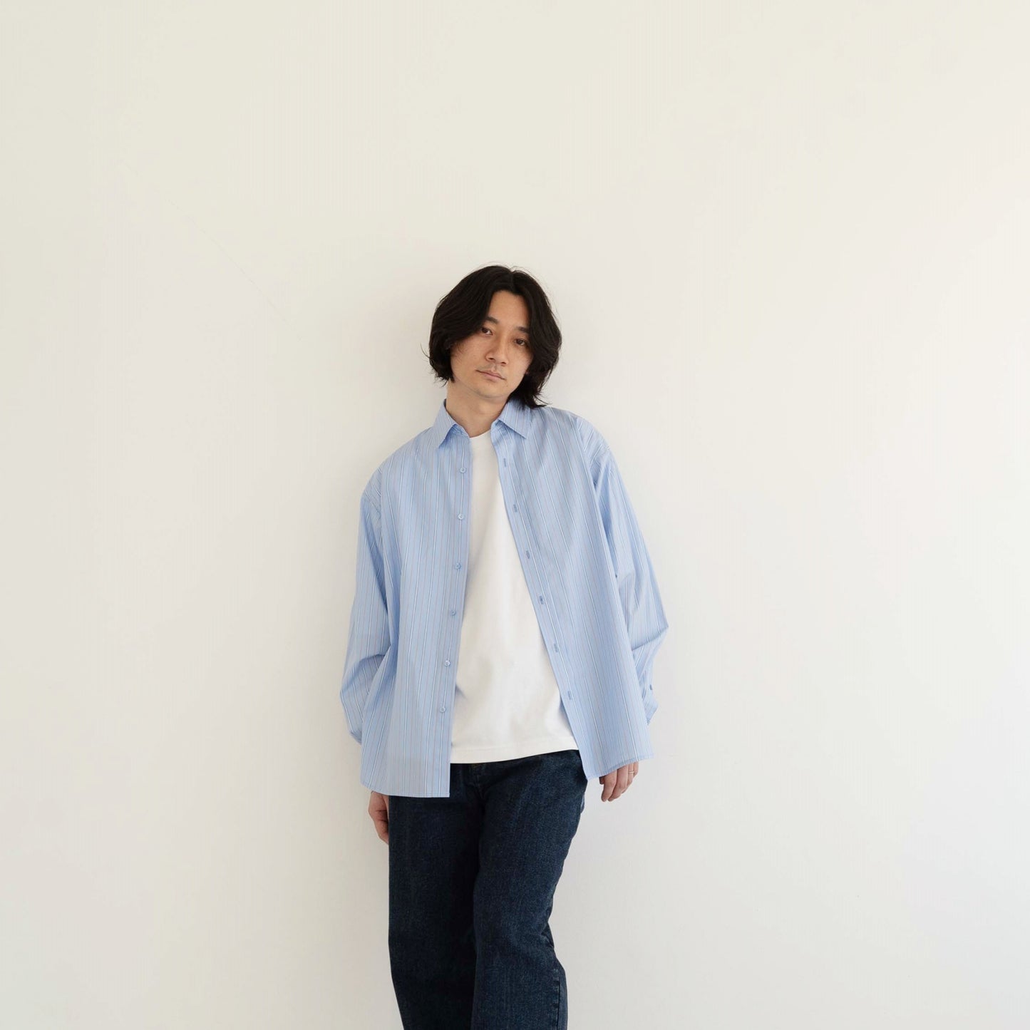 Silk protein processed striped oversized design shirt