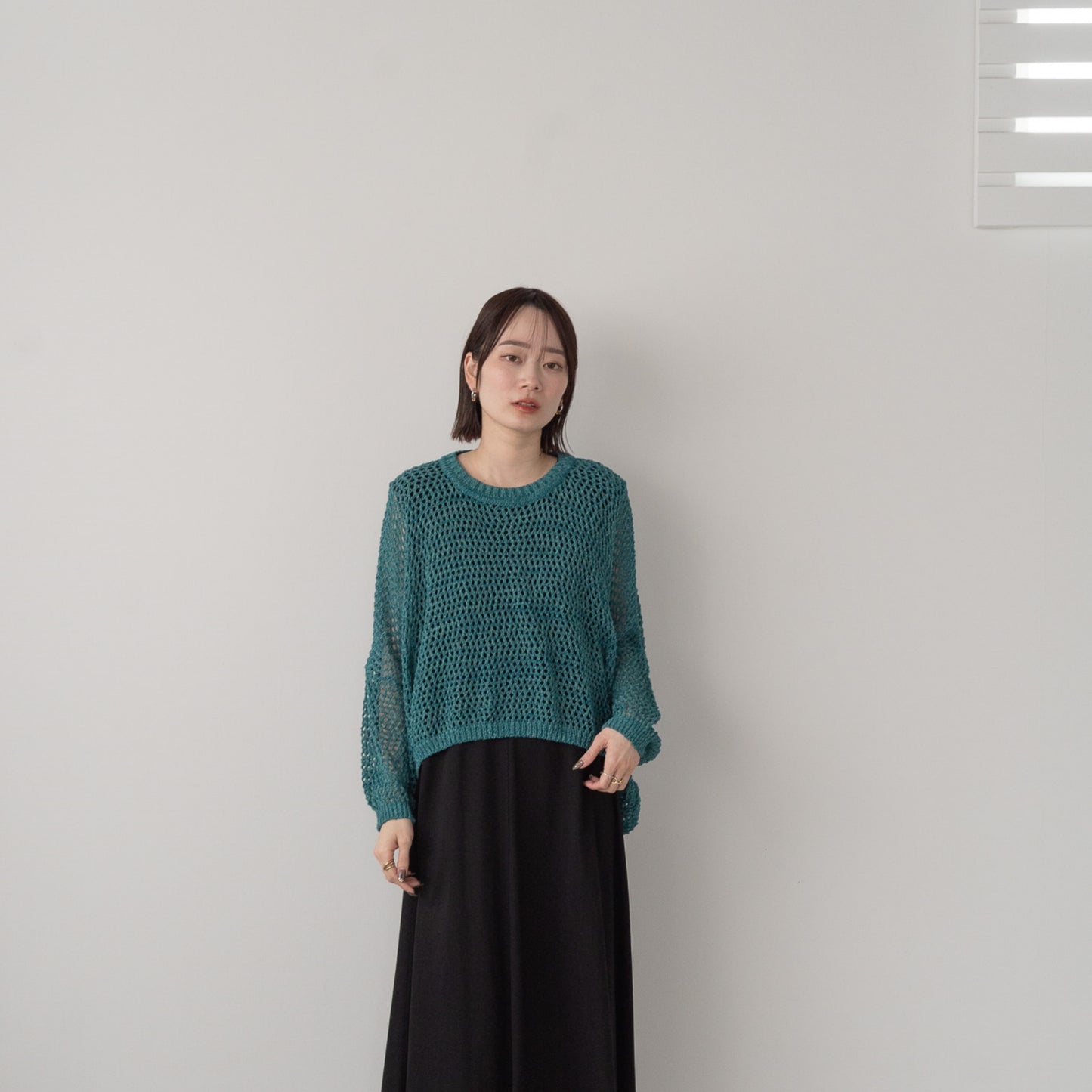 TUMUGI yarn and combed cotton mesh knitted wide pullover