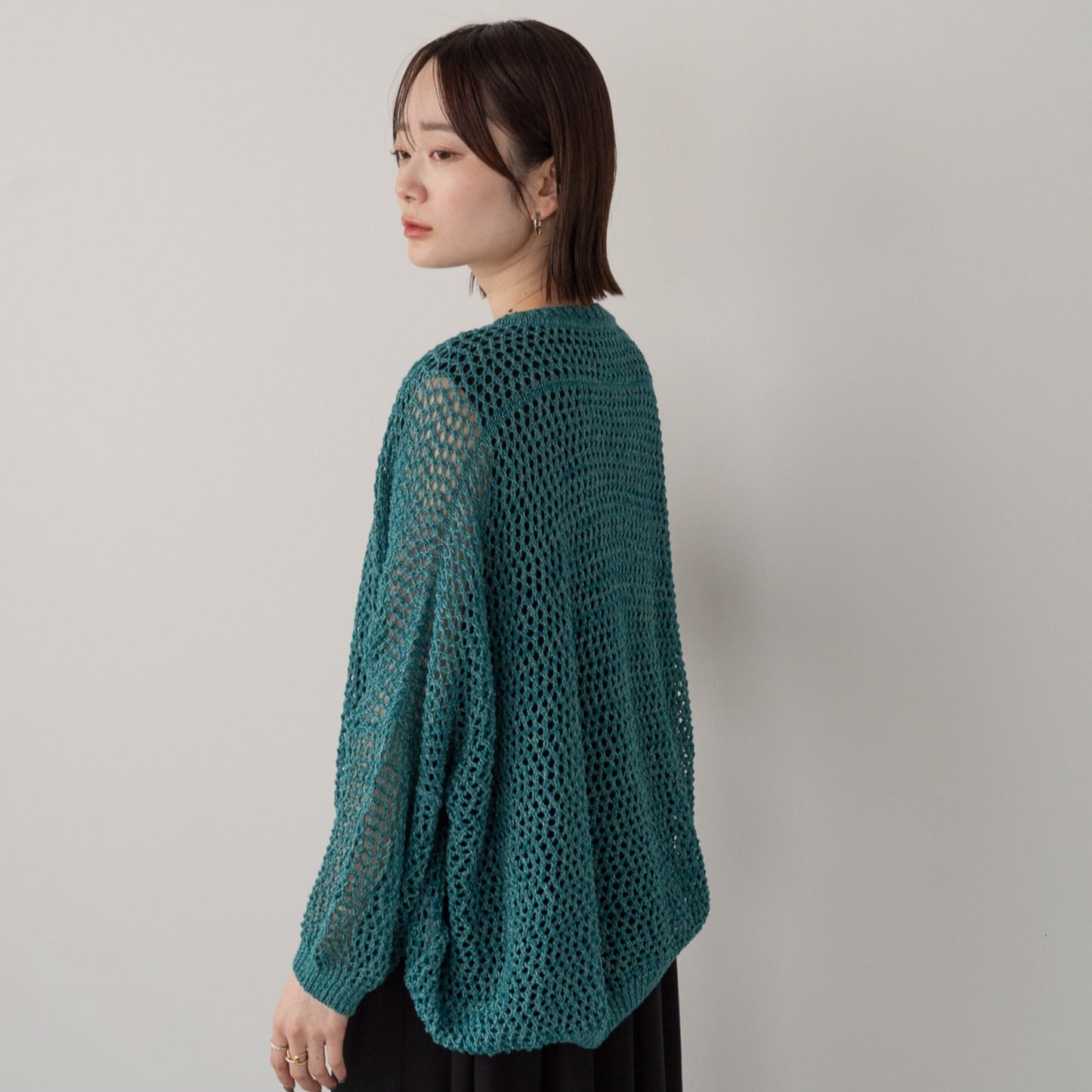 TUMUGI yarn and combed cotton mesh knitted wide pullover