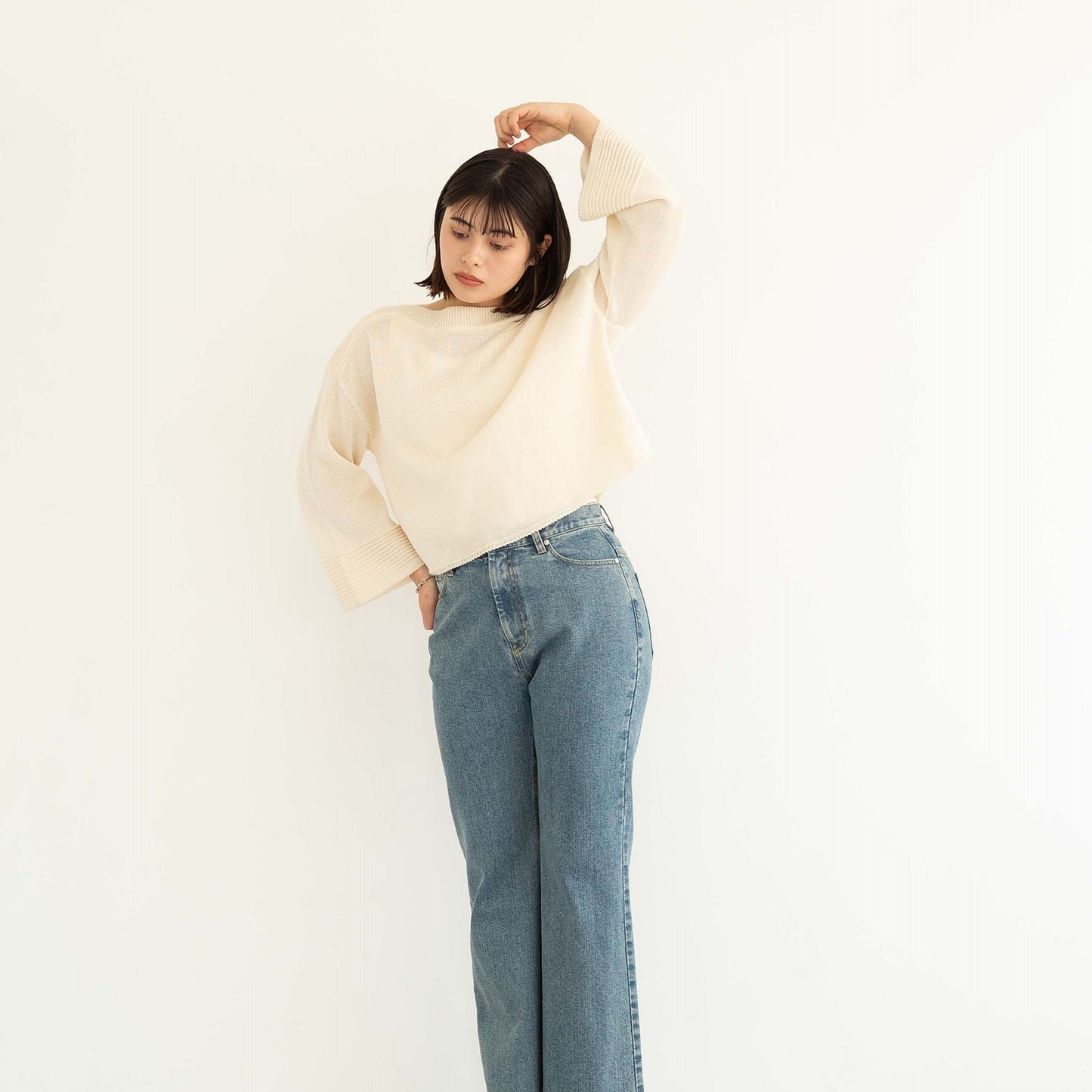 SHARLY CARN yarn cropped pullover knitted top