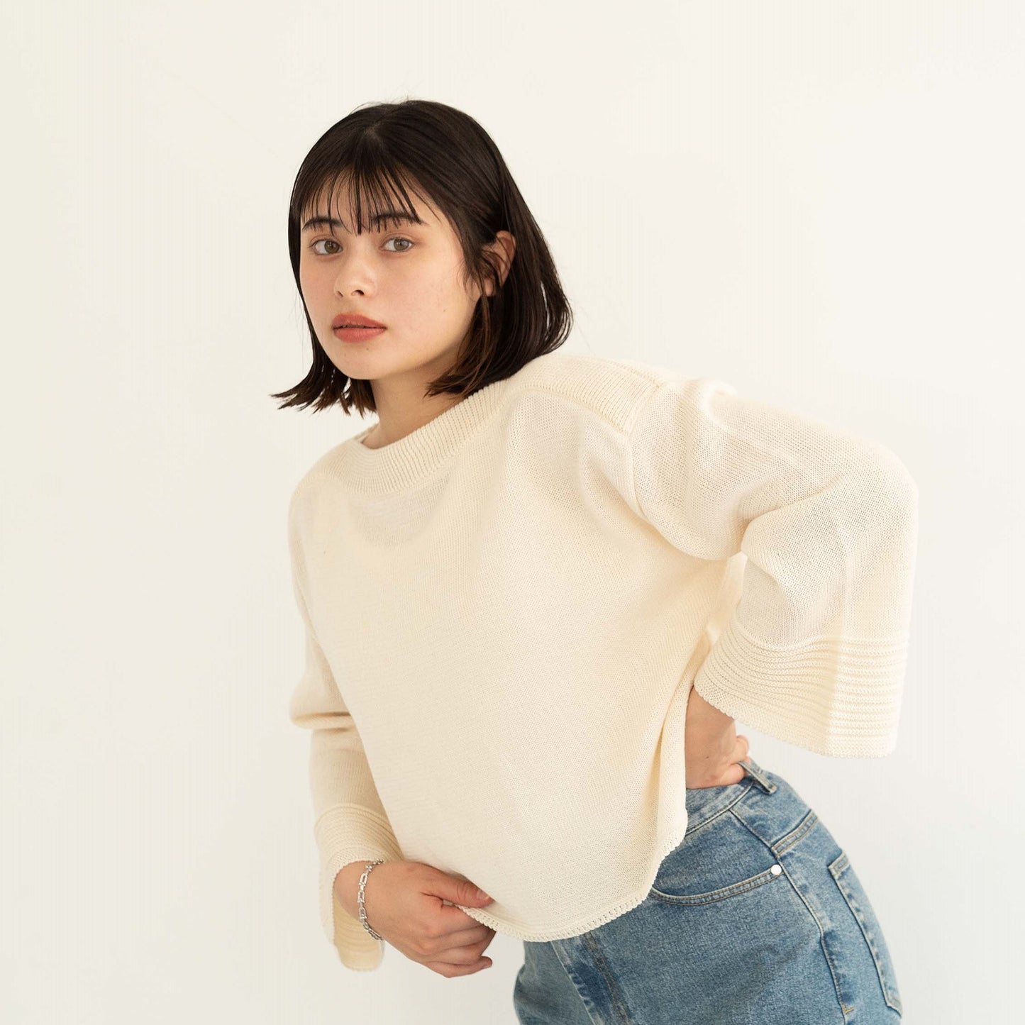 SHARLY CARN yarn cropped pullover knitted top
