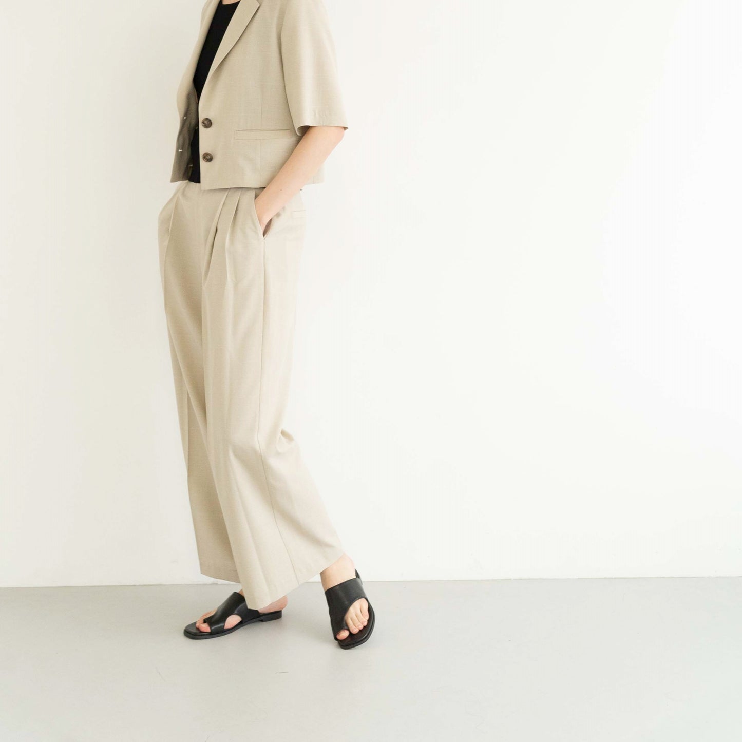 100% polyester twill fabric front pleat wide-leg casual pants