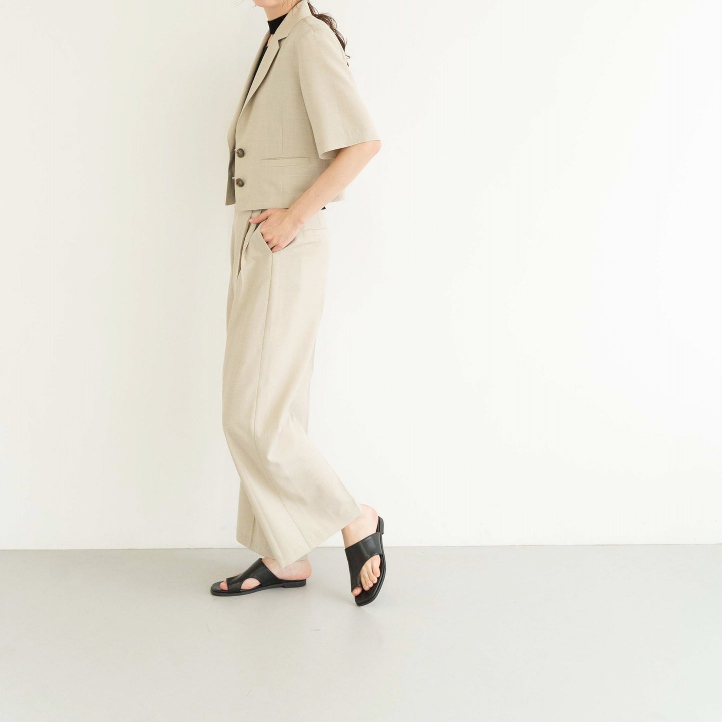 100% polyester twill fabric front pleat wide-leg casual pants