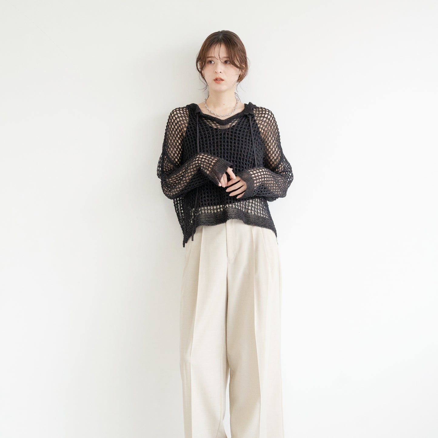 TUMUGI yarn and SHION yarn rope design knitted top
