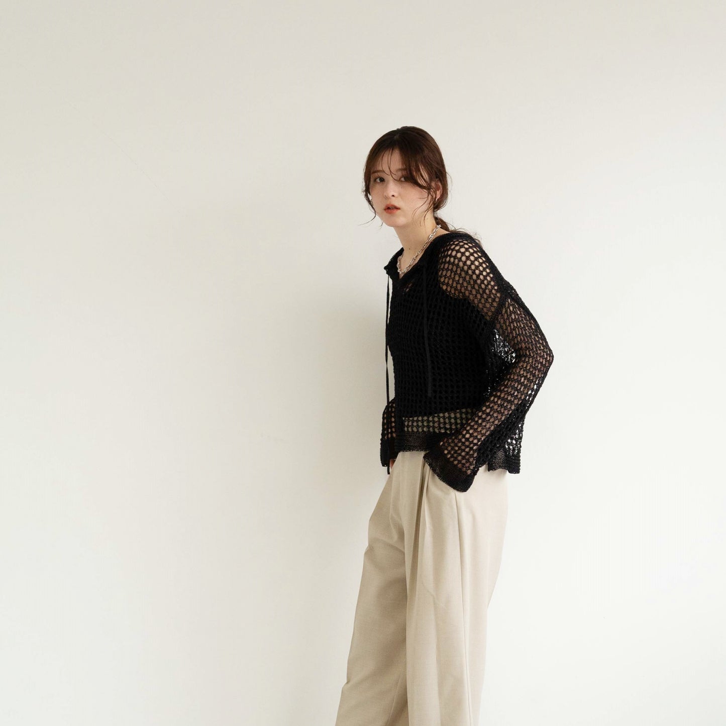 TUMUGI yarn and SHION yarn rope design knitted top