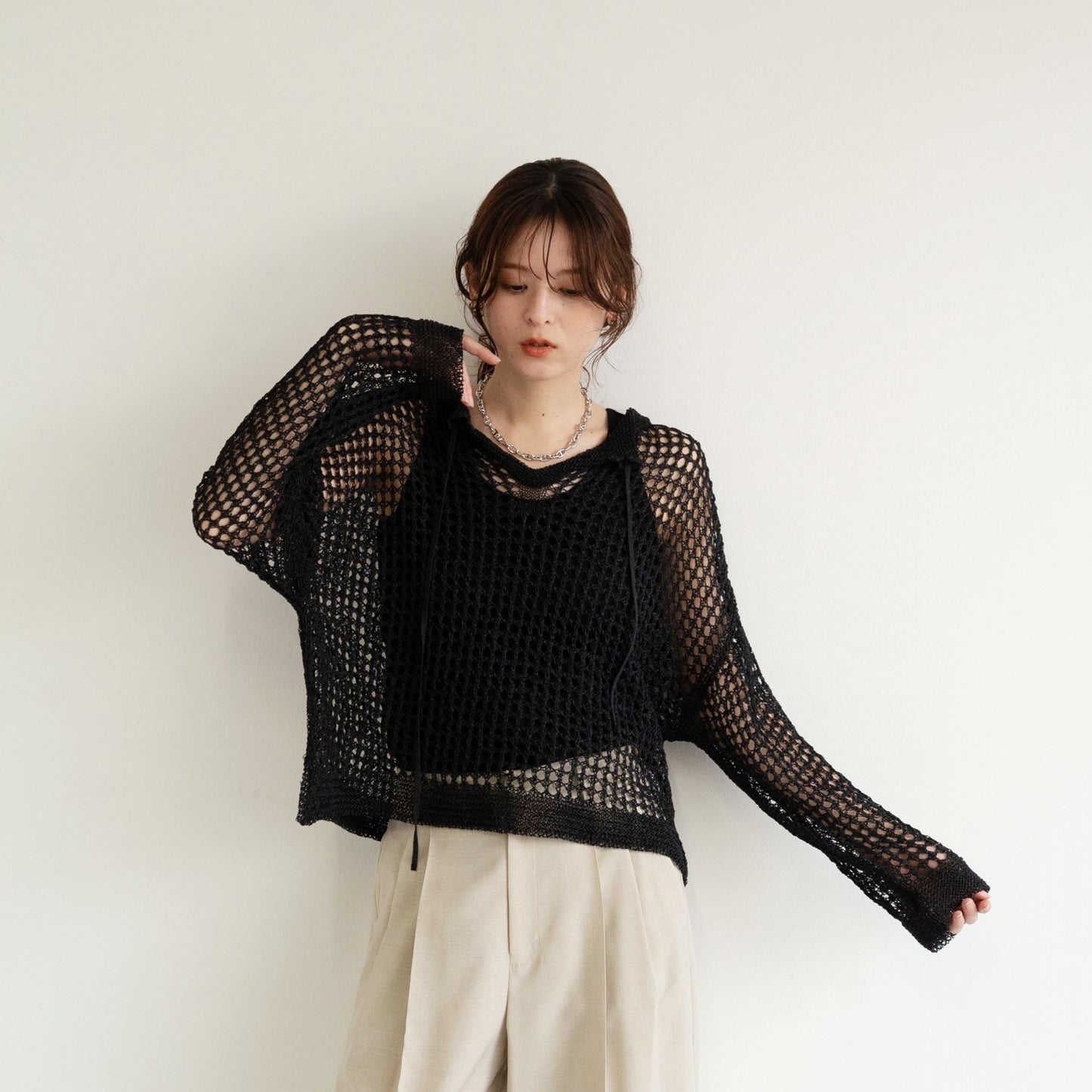 TUMUGI yarn and SHION yarn rope design knitted top