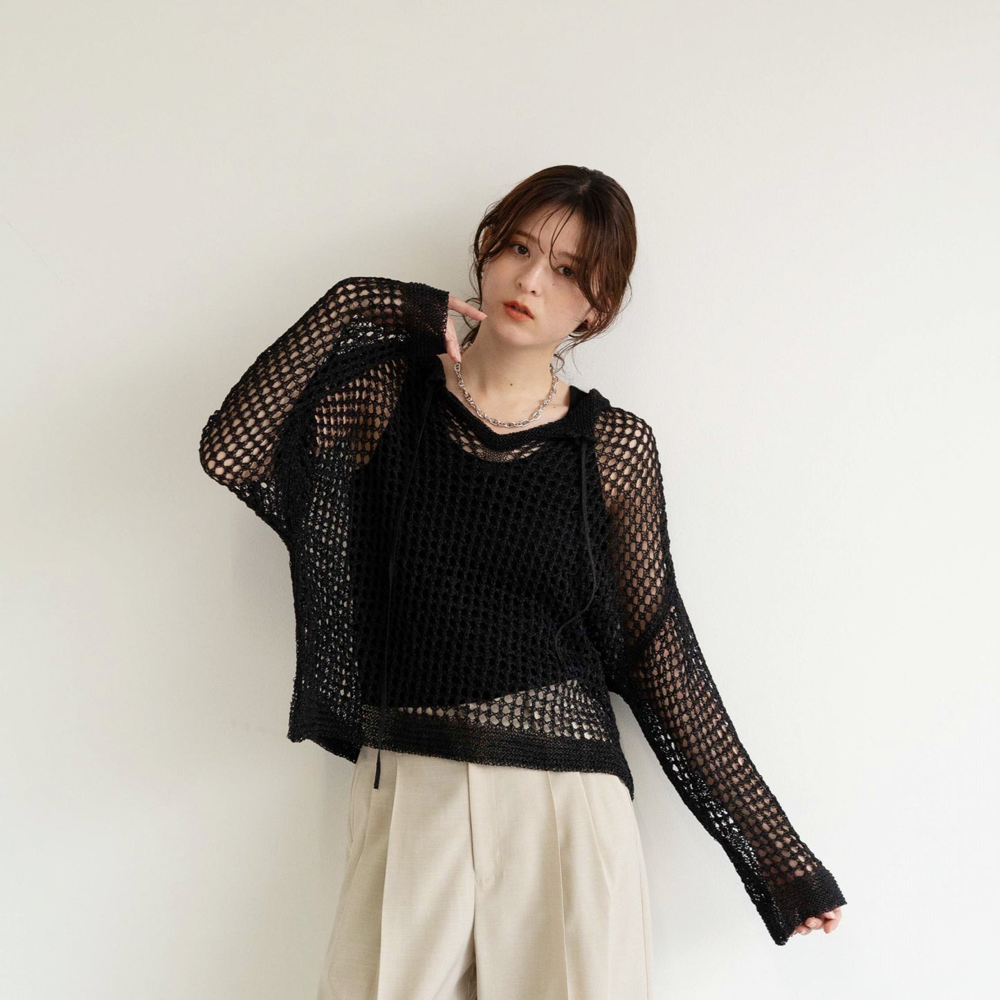 TUMUGI yarn and SHION yarn rope design knitted top