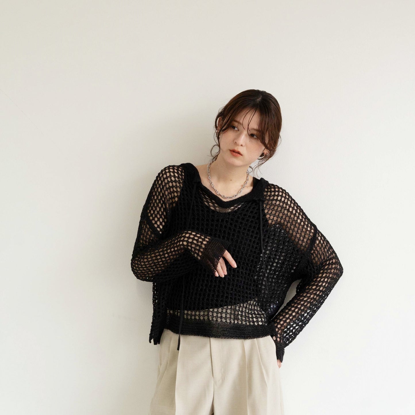 TUMUGI yarn and SHION yarn rope design knitted top