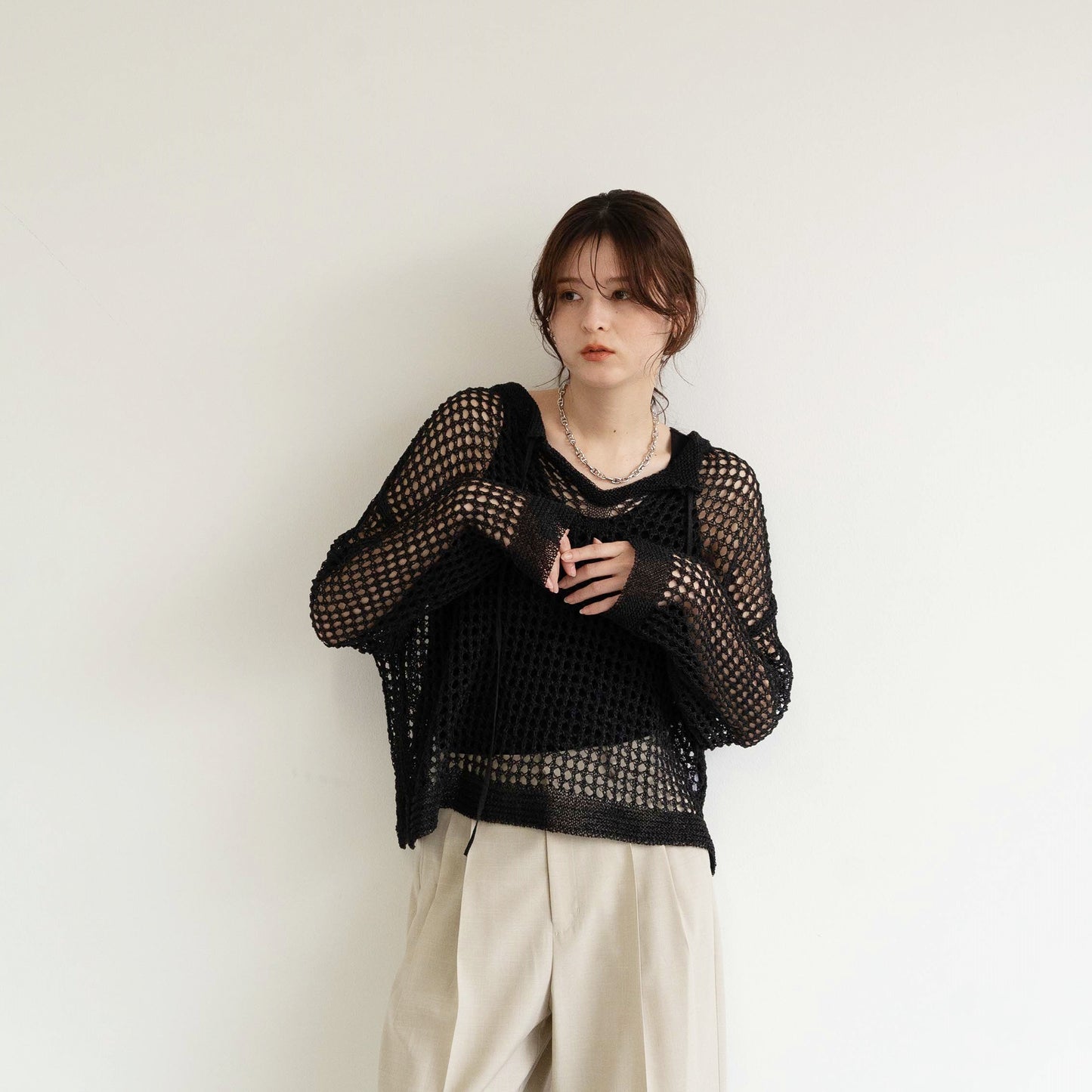 TUMUGI yarn and SHION yarn rope design knitted top