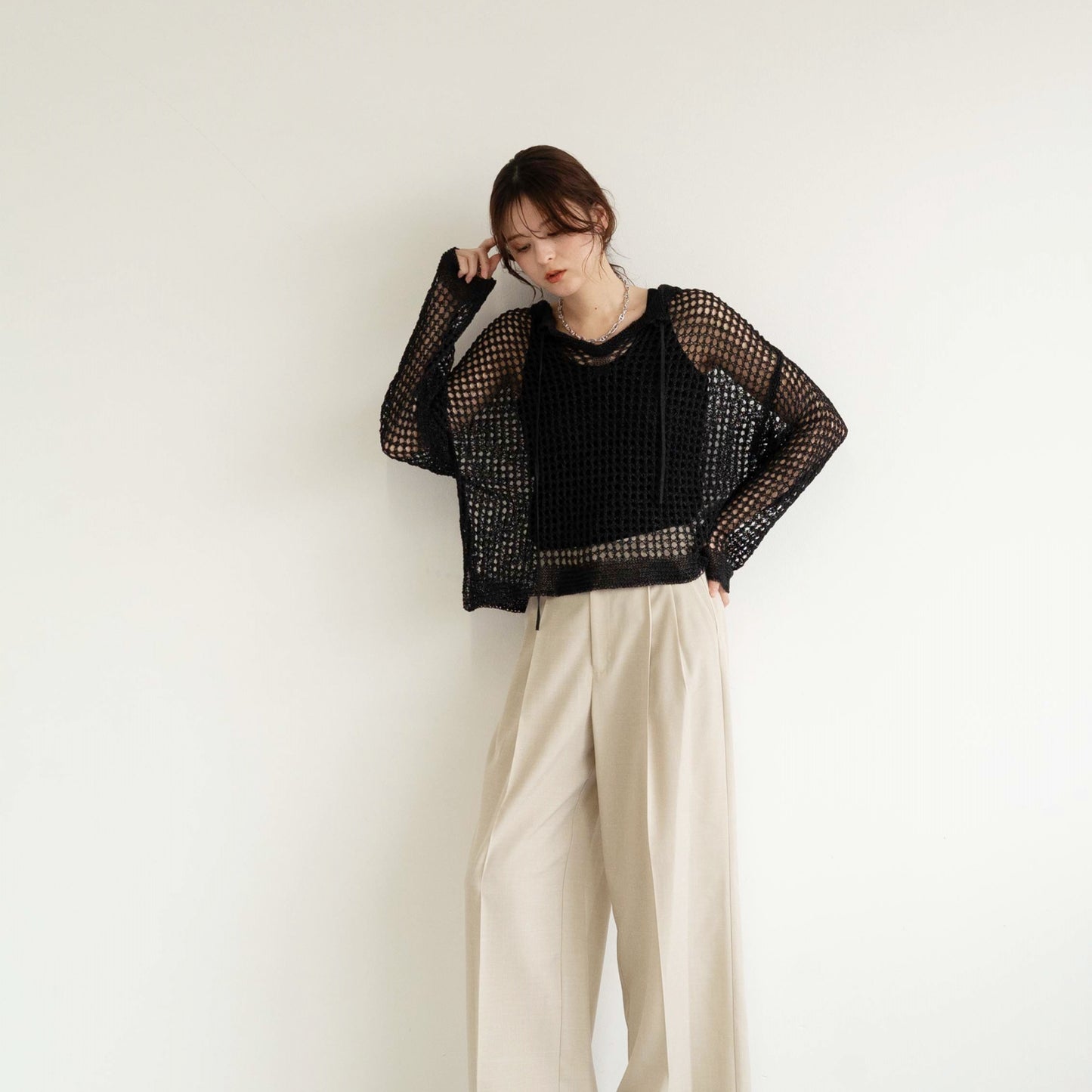 TUMUGI yarn and SHION yarn rope design knitted top