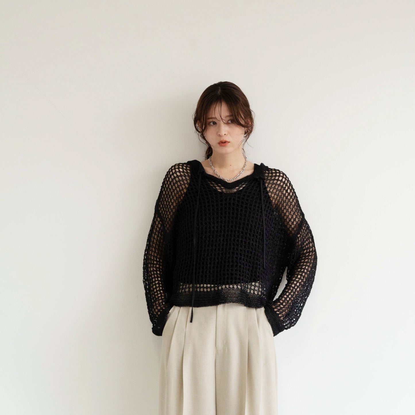 TUMUGI yarn and SHION yarn rope design knitted top