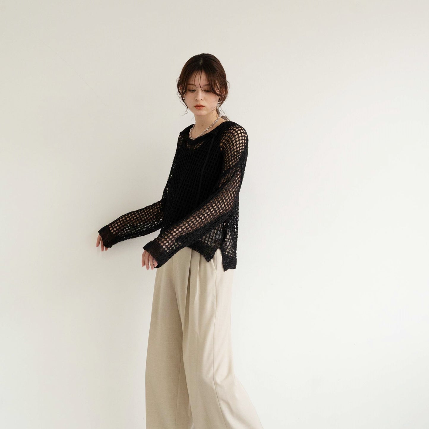 TUMUGI yarn and SHION yarn rope design knitted top